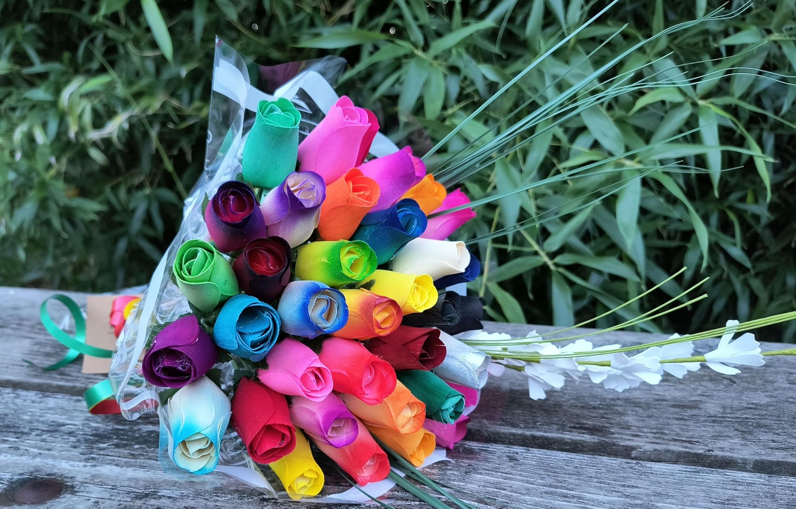 Assorted Colors Wooden Rose Closed Bud Bouquets 3 Dozen Artificial Flower Decor