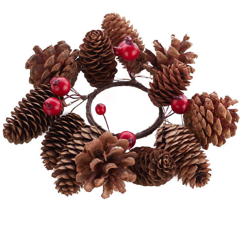 Group of 6 Pinecone and Artificial Winterberry Berry Candle Ring