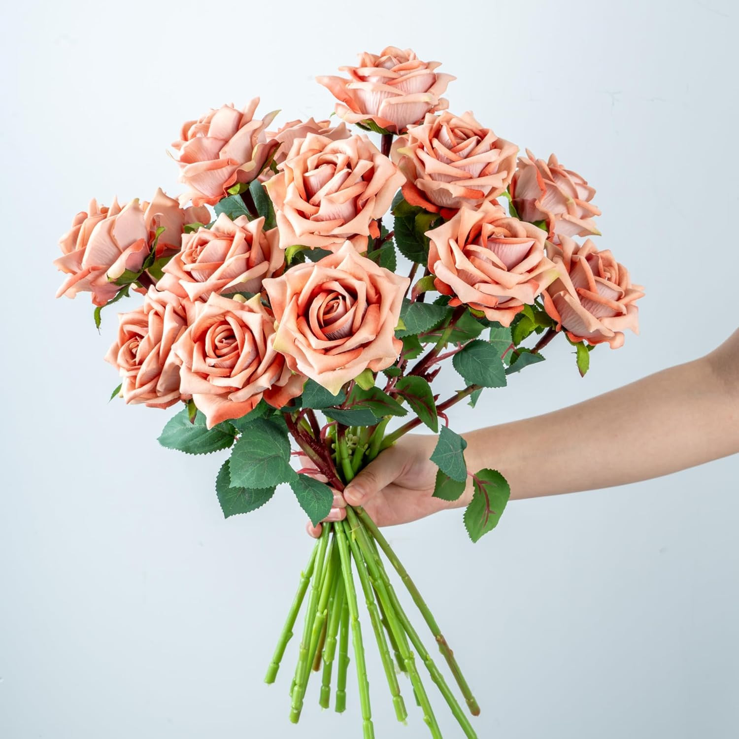 Fake Roses Faux Flowers Silk Roses 16.5In Artificial Roses with Stems Realistic
