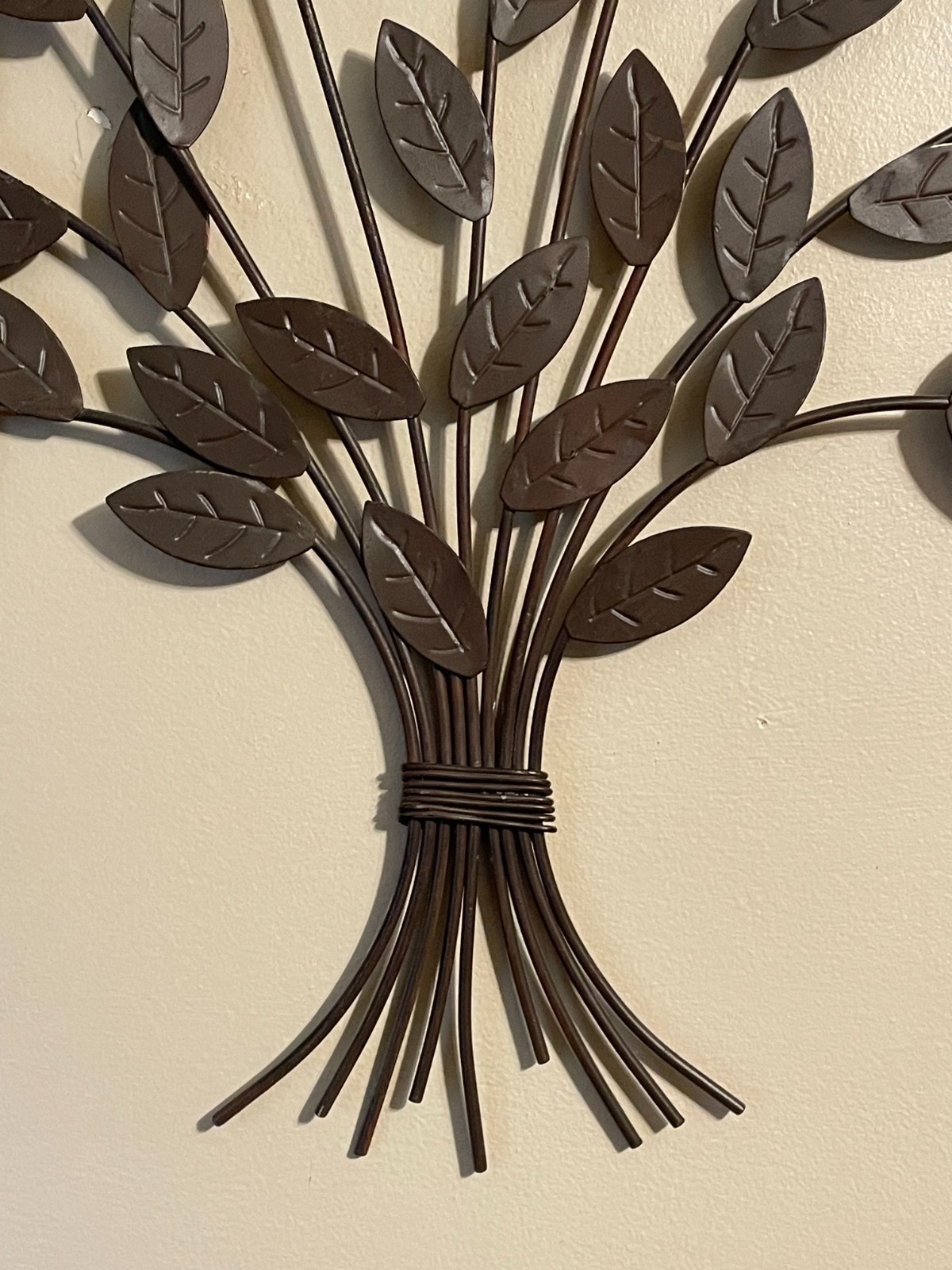 Brown Metal Tree Branch Wall Hanging Art 26″ Square Leaf Nature Decor Large