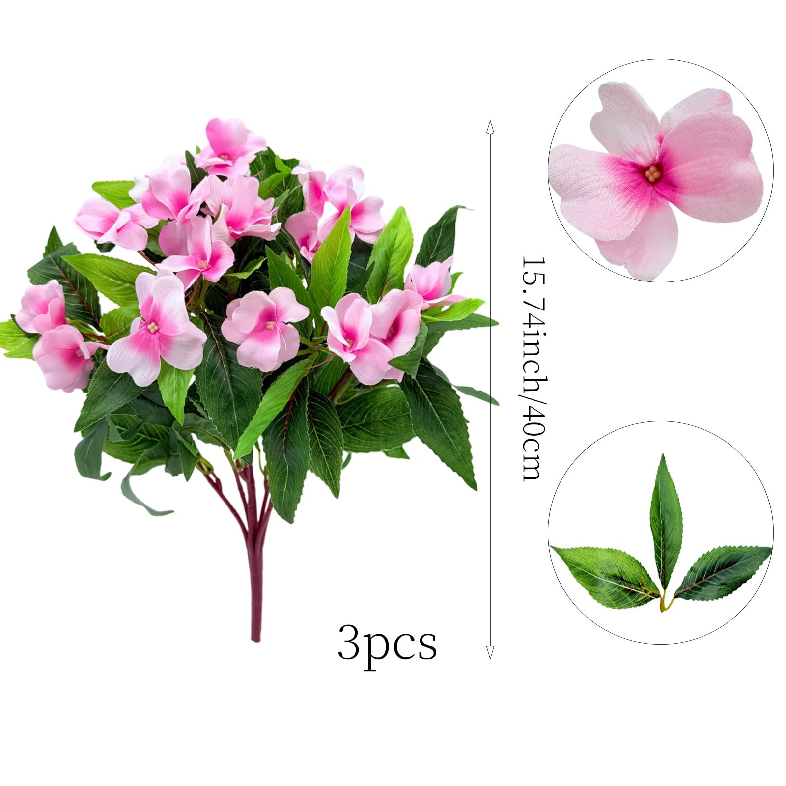 3PCS Artificial Impatiens Flowers Fake Flowers Artificial Flowers for Outdoor…