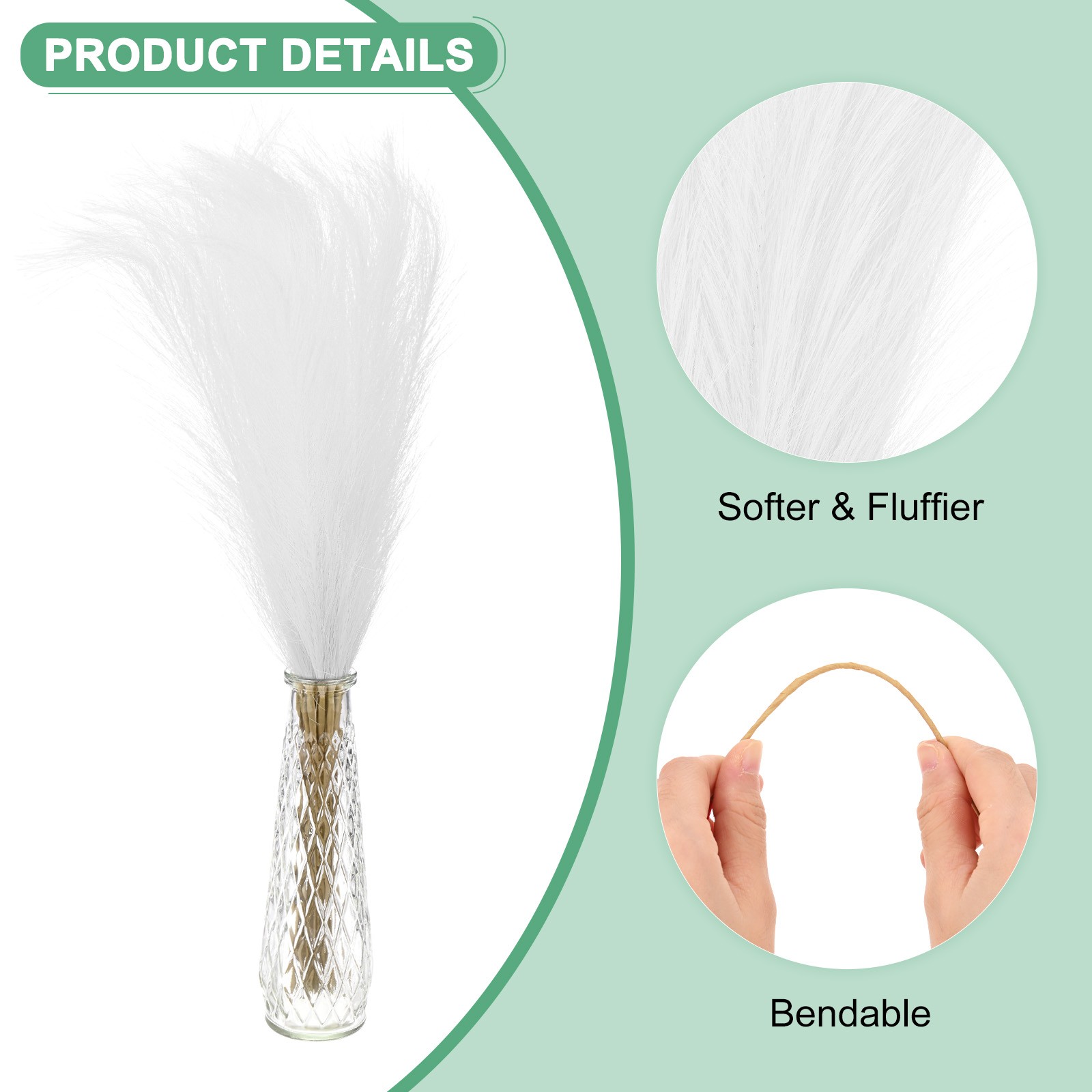 20-Pack Faux Pampas Grass 21.7 Inch for Home Decor/Wedding [White]