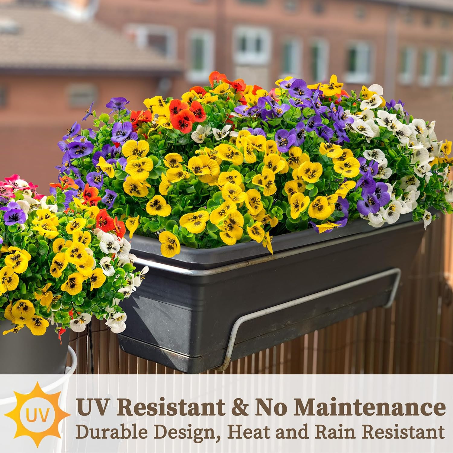 20 Bundles Artificial Fake Pansy Flowers for Outdoor – Yellow, White, Purple, Su