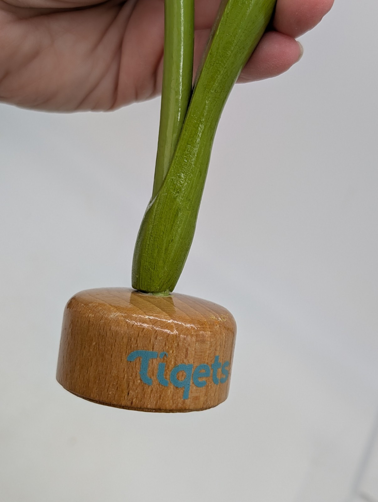 Hand Carved and Painted Wooden Flower Tulip Yellow Tiqets Holland Dutch In Base