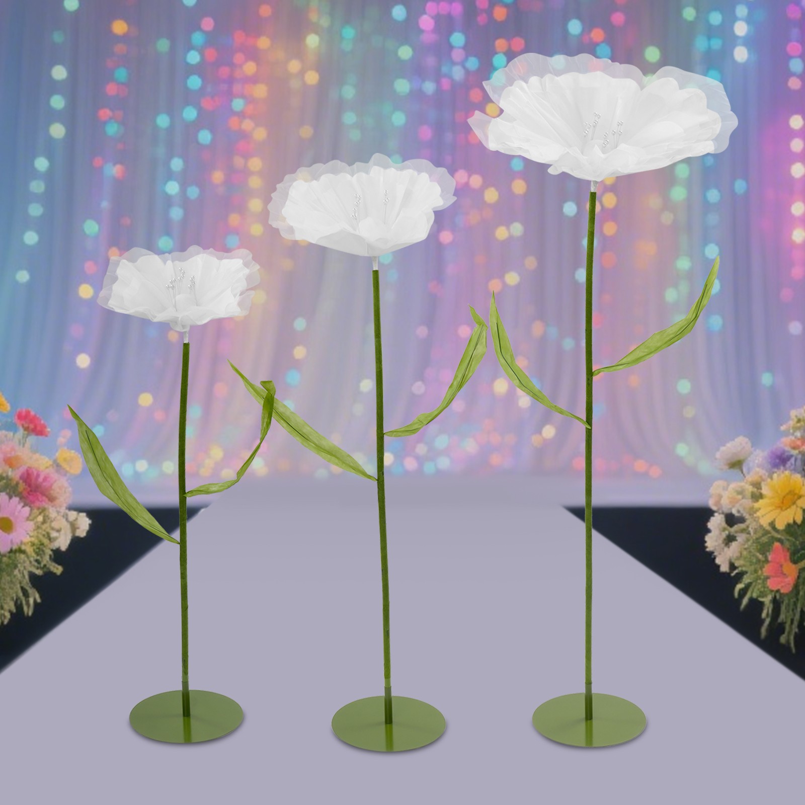 3 Pack Artificial Flower Arrangements, White Yarn EVA Foam, 39-55 Inch Tall