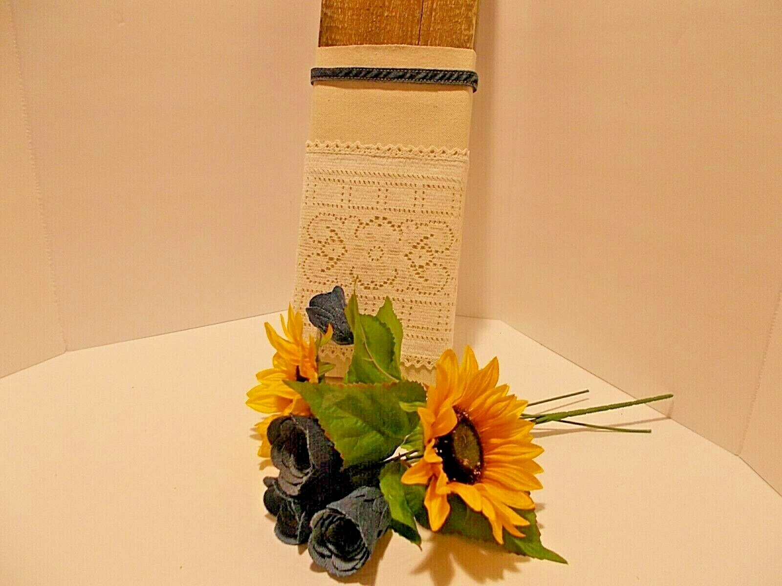 Handmade Denim Roses and Sunflower Recycled Denim Board Wall Art Farmhouse Décor