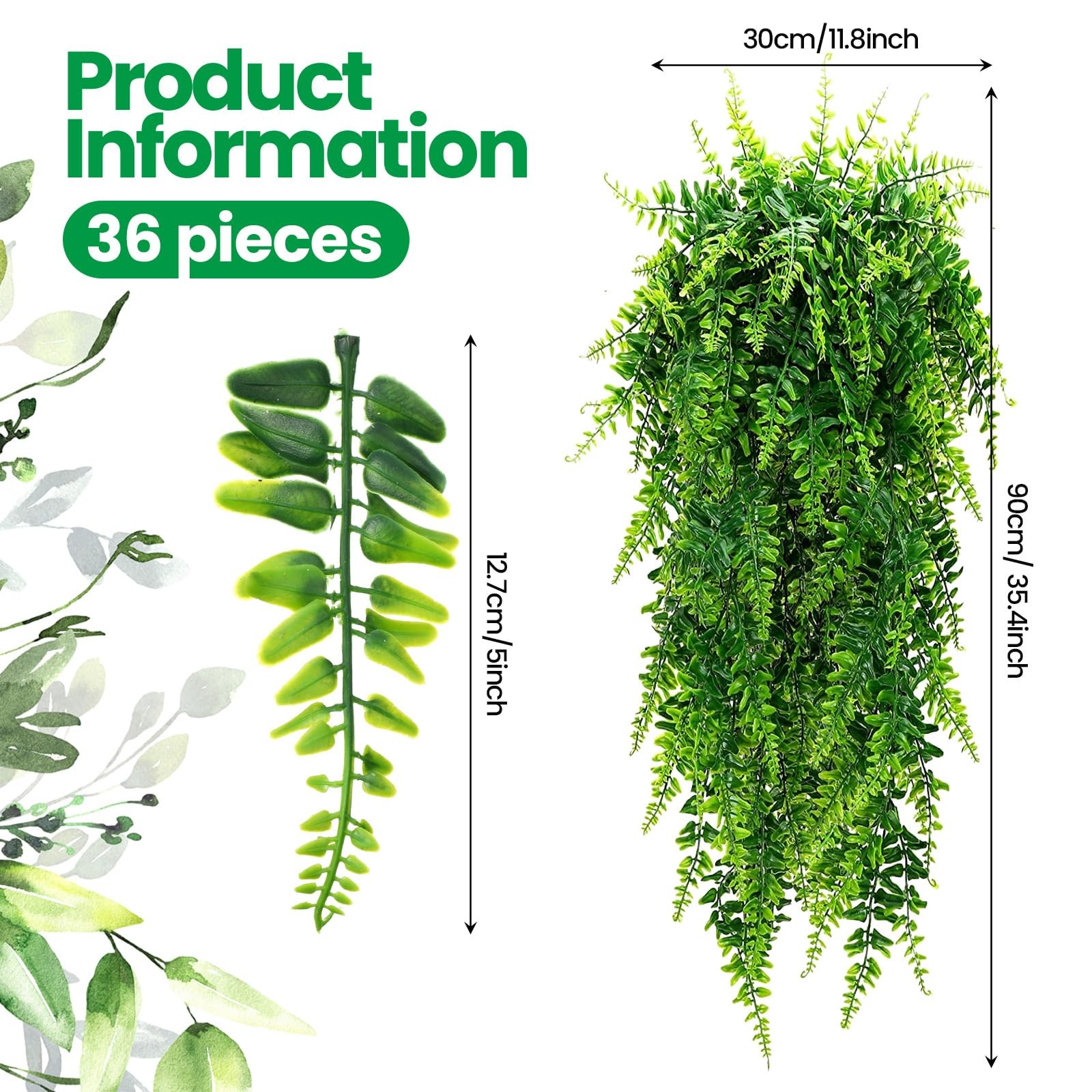 6 Pcs Artificial Hanging Plants 32 in Fake Plant Fake Boston Ferns Plastic Fa…