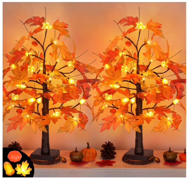 2 Pack 24″ Maple Tree Pumpkin Acorn Leaf Lights Fall Table Decorations New