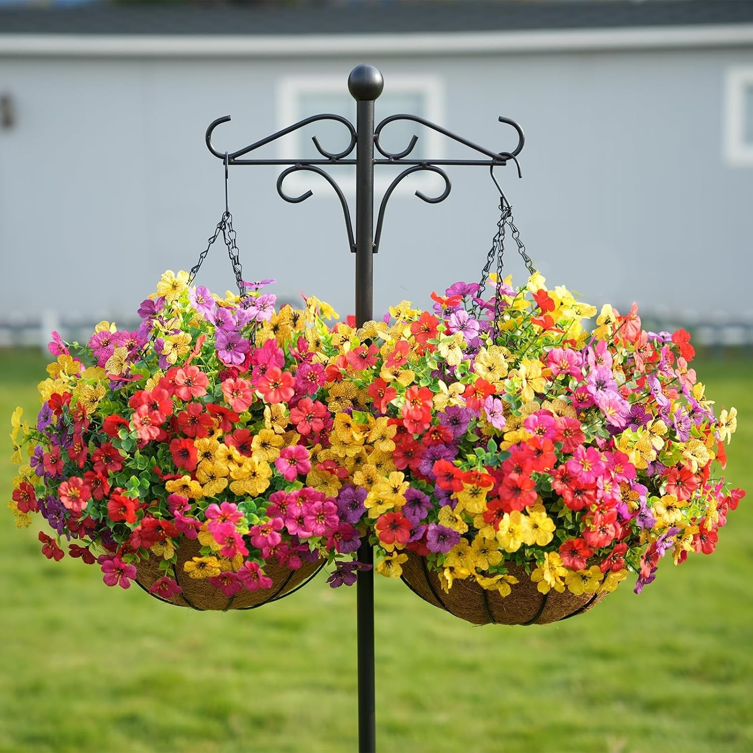 2 Set Artificial Hanging Daisy Eucalyptus Basket Spring Summer