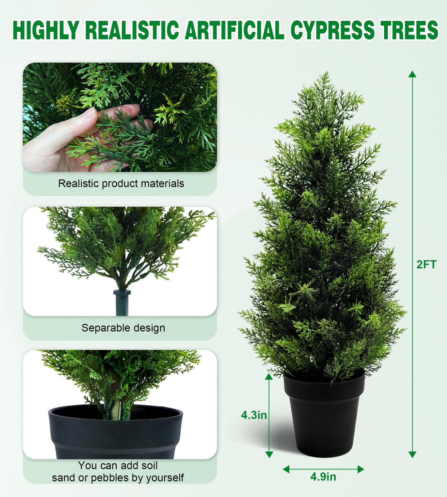 2 PCS 2FT Artificial Cedar Trees Realistic Fake Potted Evergreen Plants