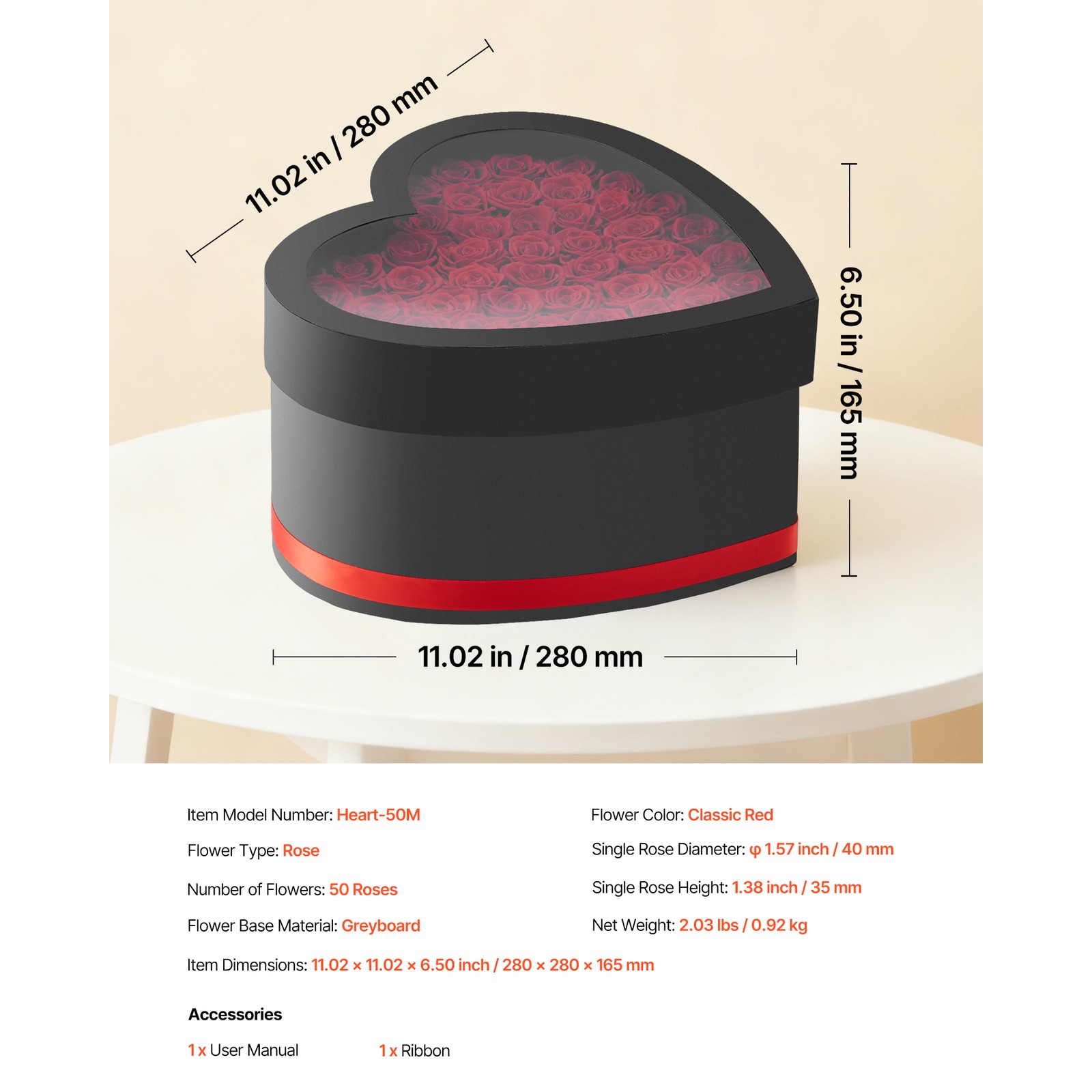 Uimoso Heart-Shaped Box with 50 Preserved Roses – Eternal Red Bouquet