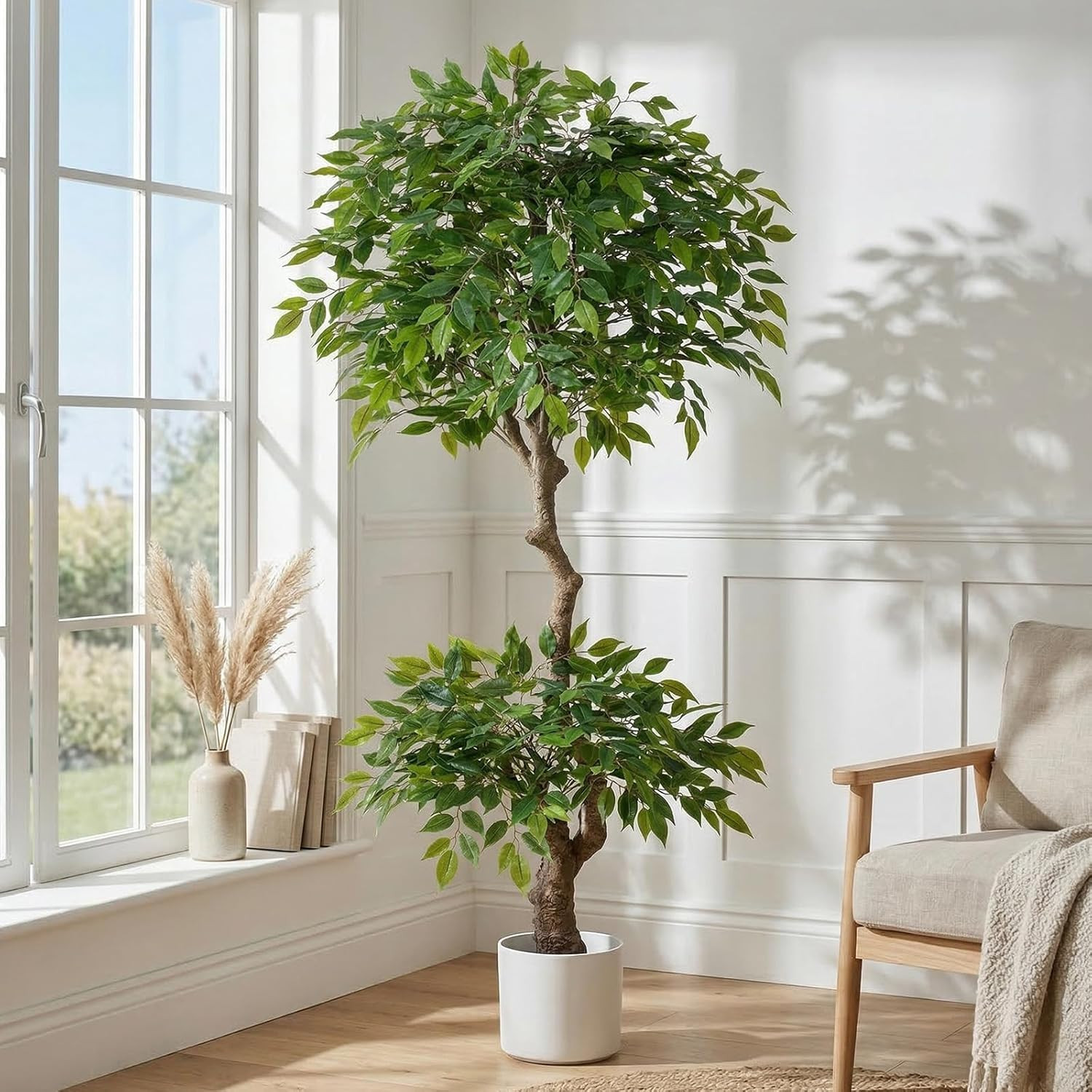 6Ft Ficus Artificial Tree with Lush Canopy for Home, Office & Patio Decor