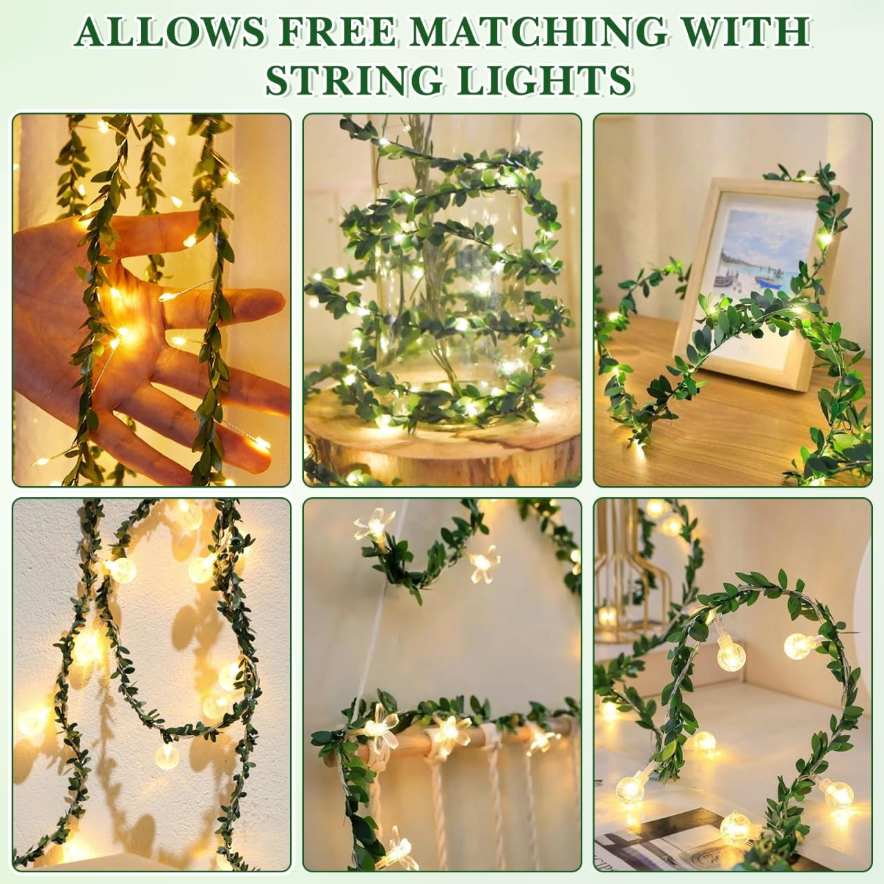Artificial Green Vine Garland: 260in Long Fake Vine PVC Leaves & Iron Wire Fa…