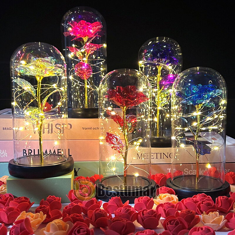 Eternal Forever Galaxy Rose Flower In Glass Dome LED Light Valentine’s Day Gift