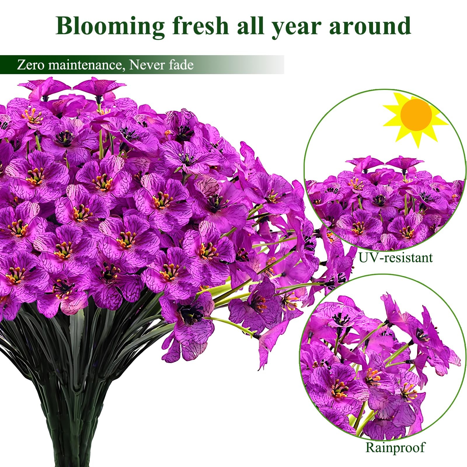 20 Bundles Outdoor Artificial Flowers UV Resistant with Purple Faux Silk Flow…