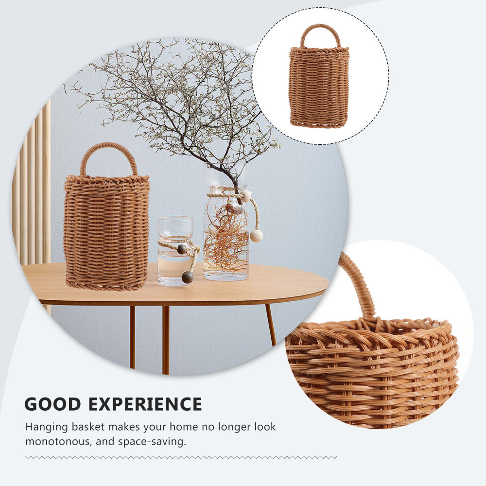 Front Door Basket Wall Hanging Baskets for Storage Rattan Home Brown Flower