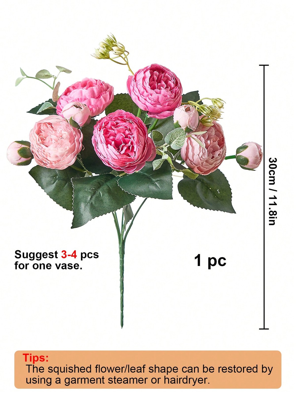 Pink Artificial Silk Rose Bouquet 1 Pc Or 3 Pcs For Wedding Home Decor