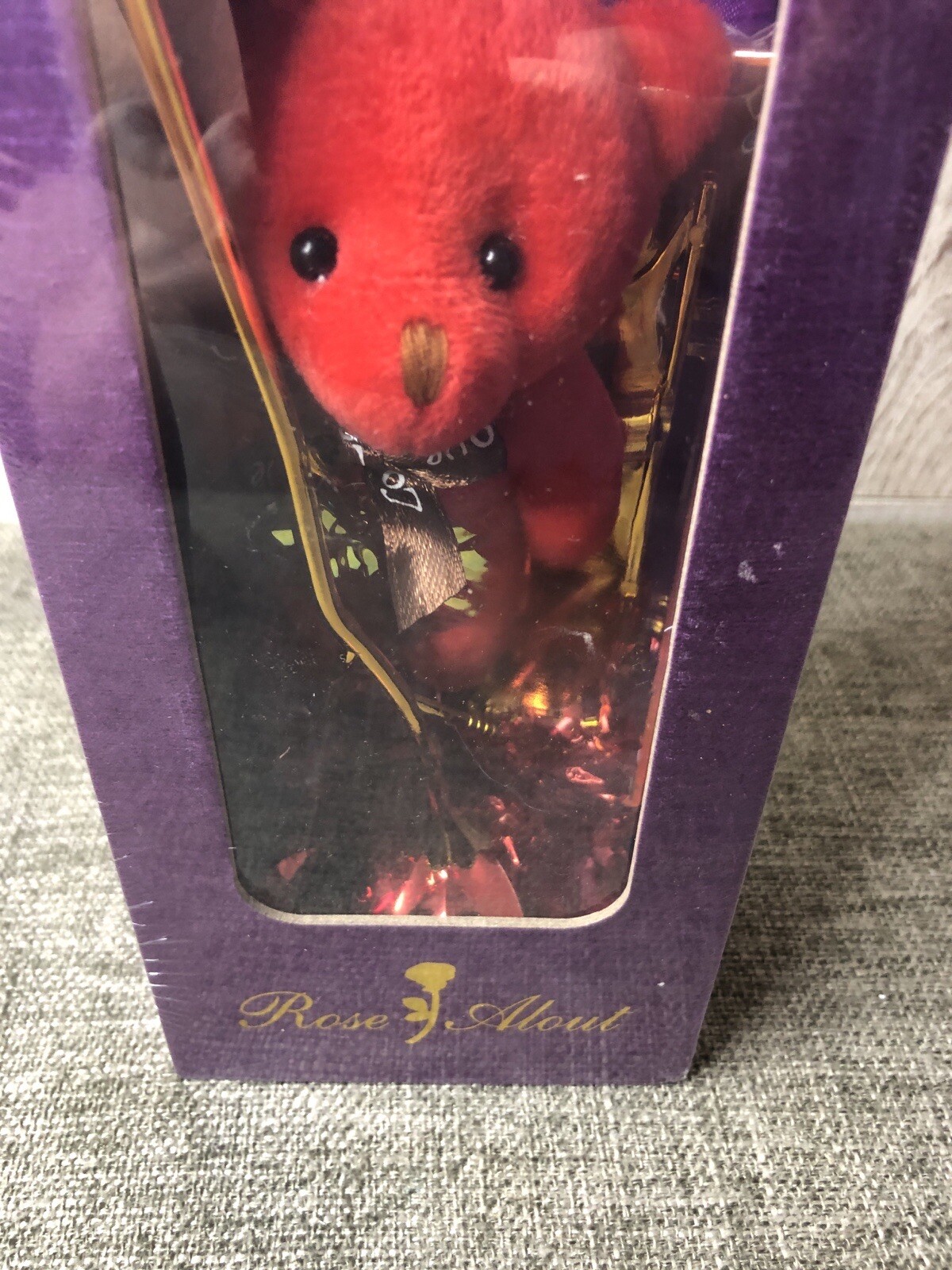 Rose Alout Gold Plated Rose with LOVE Stand and Small Red Teddy Bear Gift Set