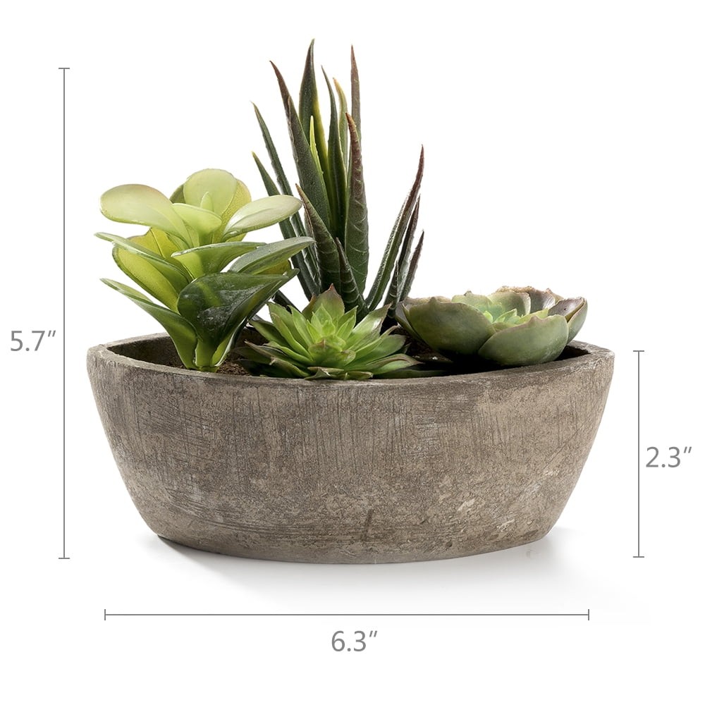 Faux Plant with a Boat Shape Gray Paper Pulp Pot 6.3L x 3.5W x 5.7H inches