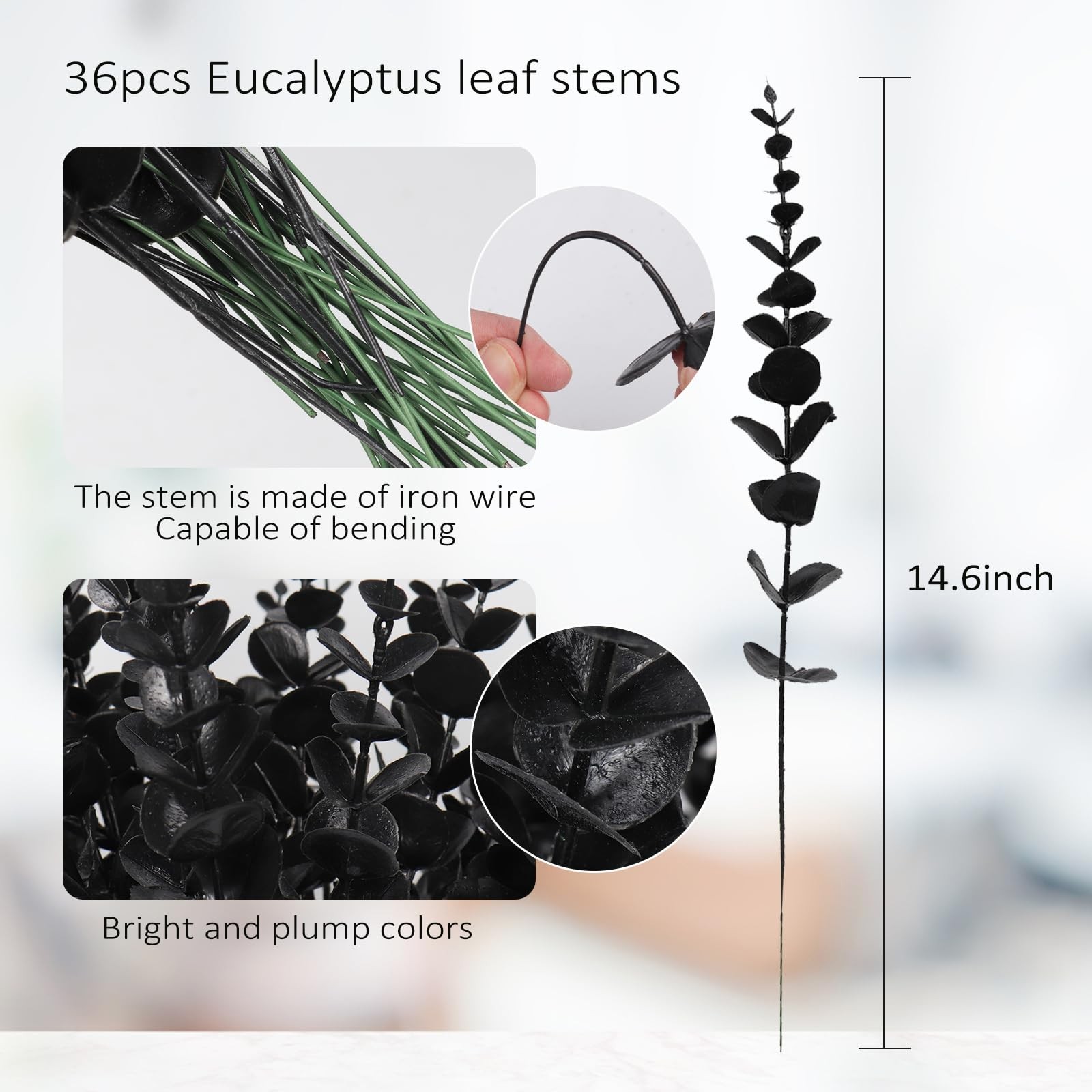 Black Fake Eucalyptus Branches, 36Pcs Floral Arrangement, Home Office Decoration