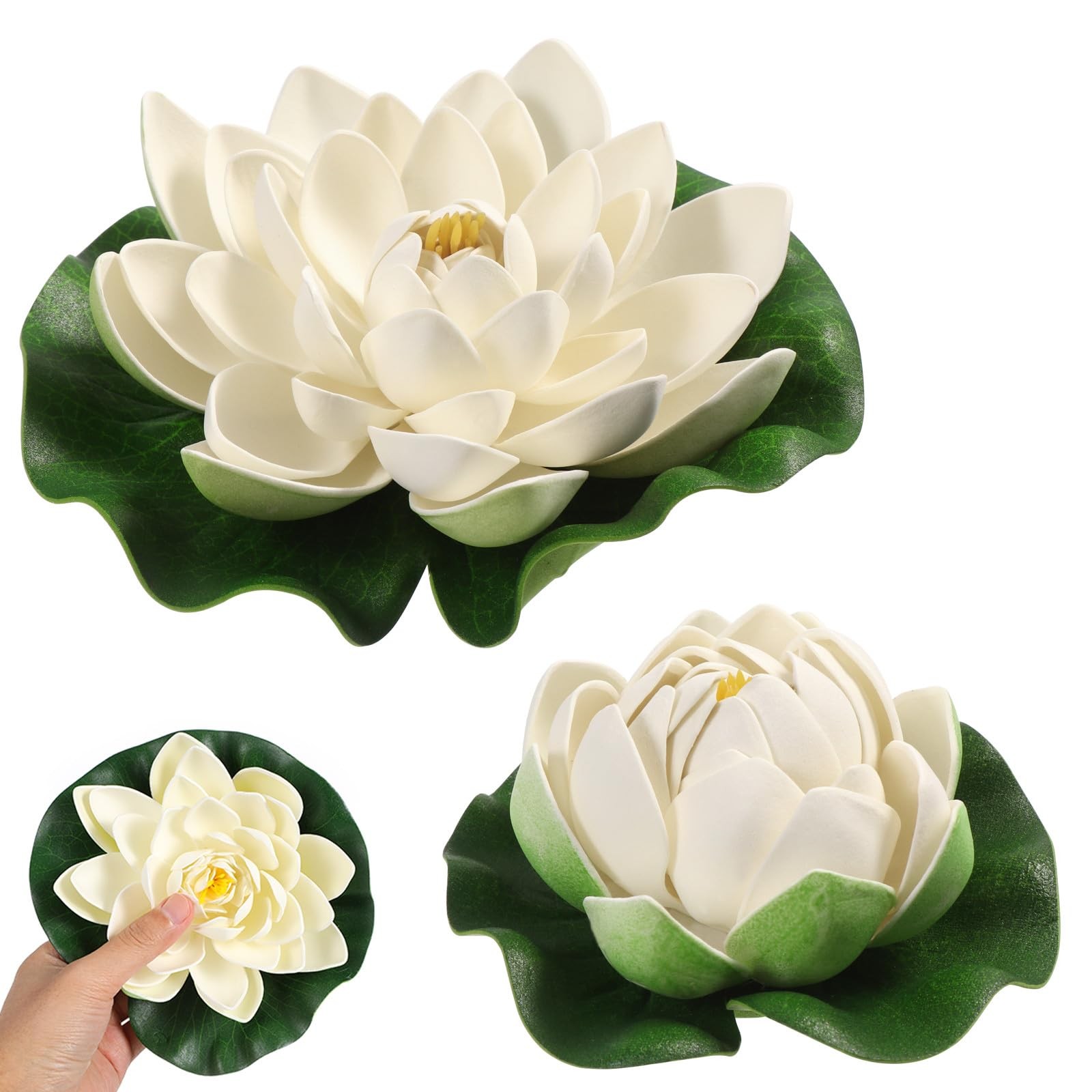 6pcs White Artificial Floating Lotus Flowers 7 Inch Lily Pads 2 Large(18cm) +…