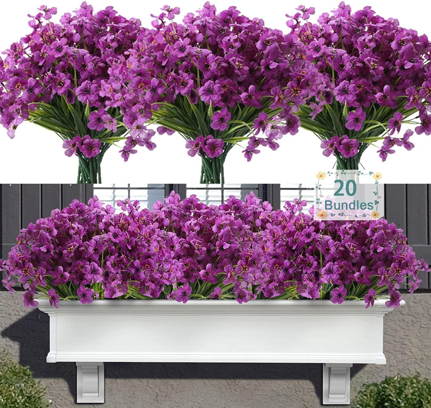 20 Bundles Artificial Flowers for Outdoors, UV Resistant Fake Realistic