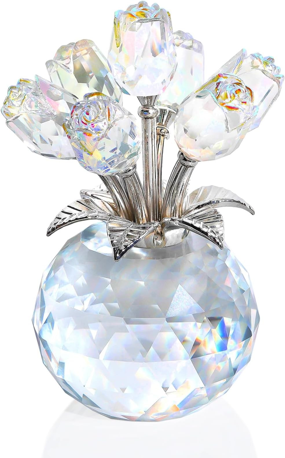 Ornalrist Crystal AB-Color Rose Bouquet Flower with Vase Figurine Decor, Rose…
