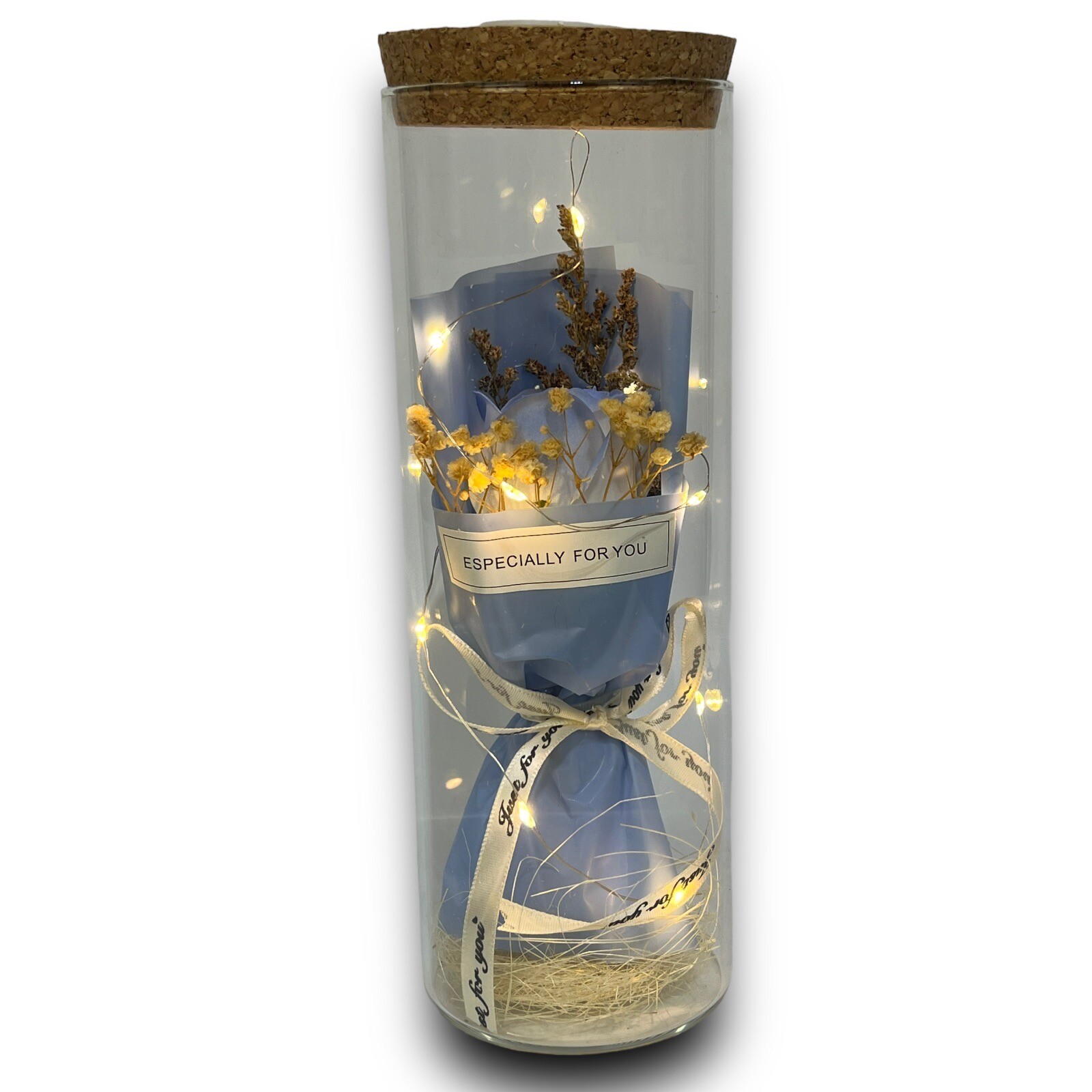 Ice Blue Rose in Glass Dome LED Forever Flower Lamp Enchanted Holiday Day Gift