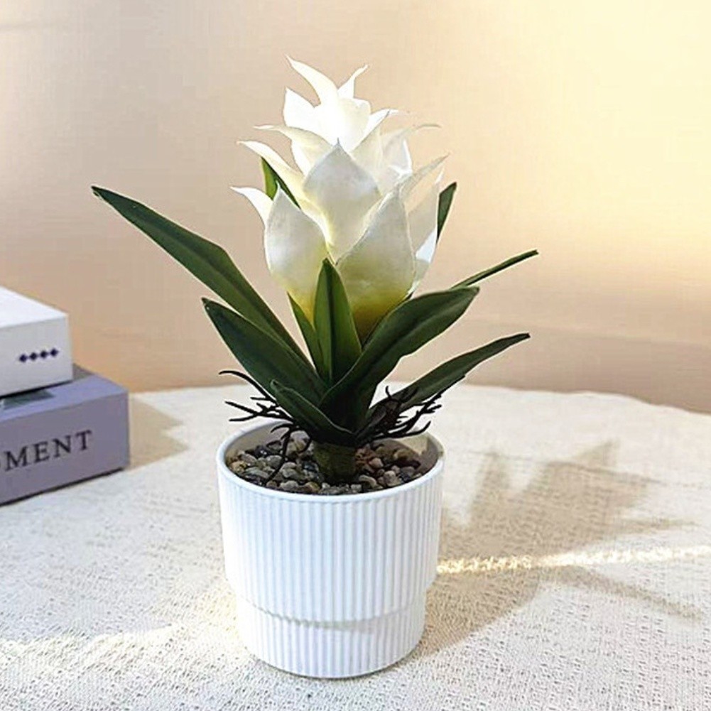 Pineapple Flower Fake Plant in Pot 21cm Tall for Indoor For Table Decor