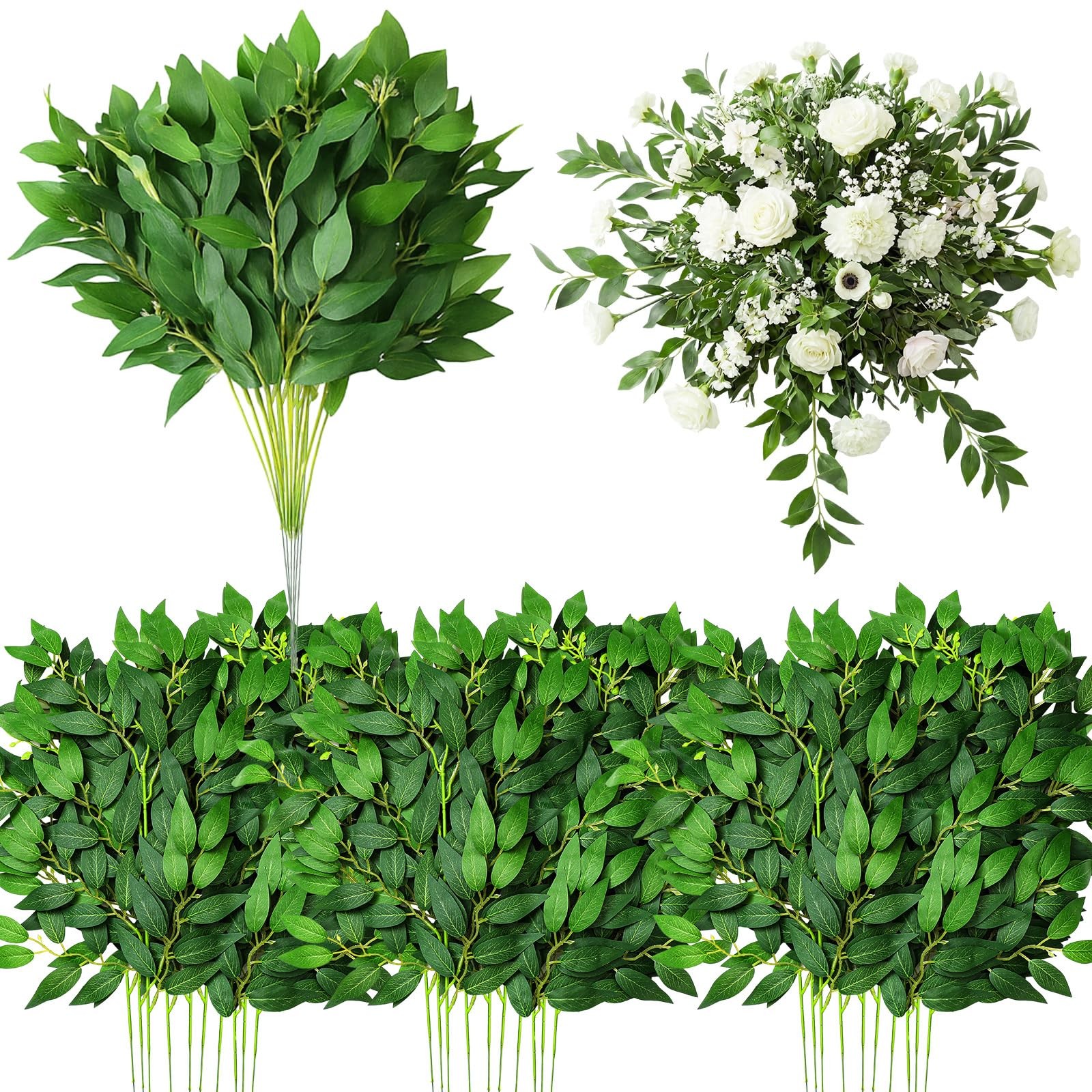 40 Pcs Italian Ruscus Greenery Stems Bulk 21.6” Artificial Faux Silk Greener…