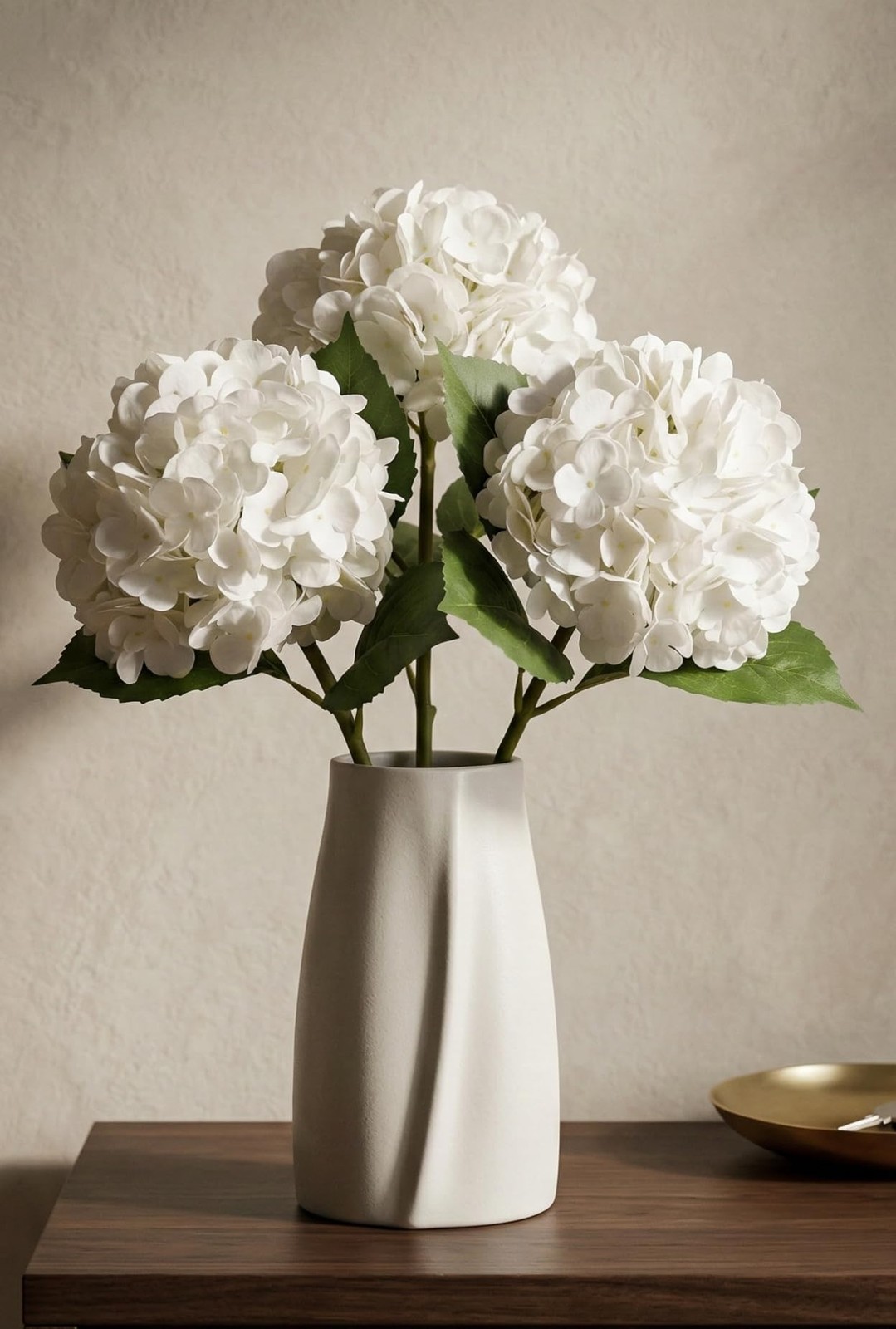 3 Pcs Real Touch White Hydrangea Artificial Flowers – 20″ Large Jumbo 3D Late…