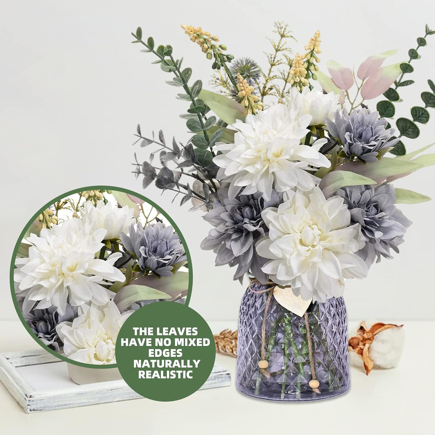 Purple Silk Flower Bouquet with Vase – Realistic Home Decor for Dining Table