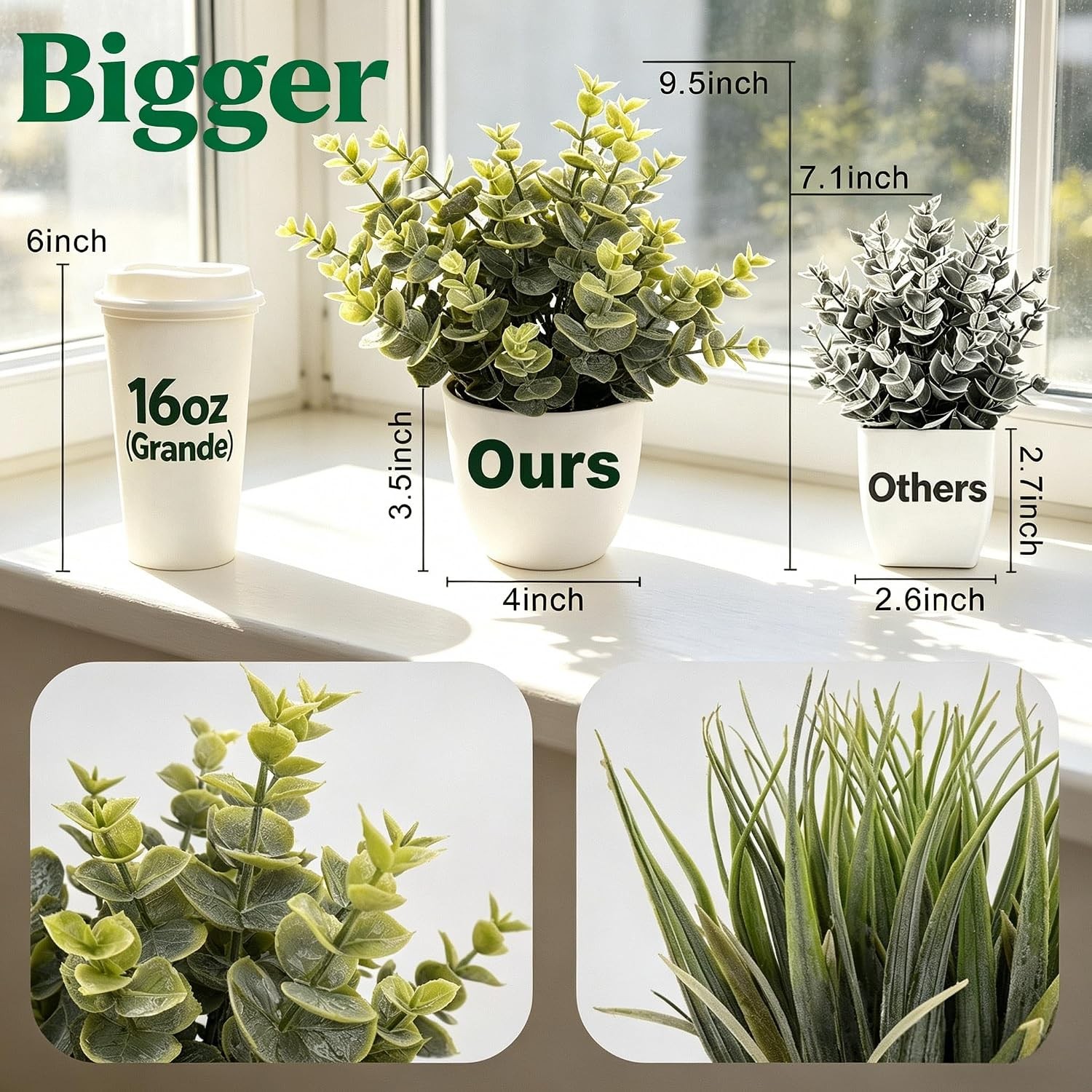 2 Pack Small Fake Plants, Artificial Eucalyptus Potted Plants for Spring and