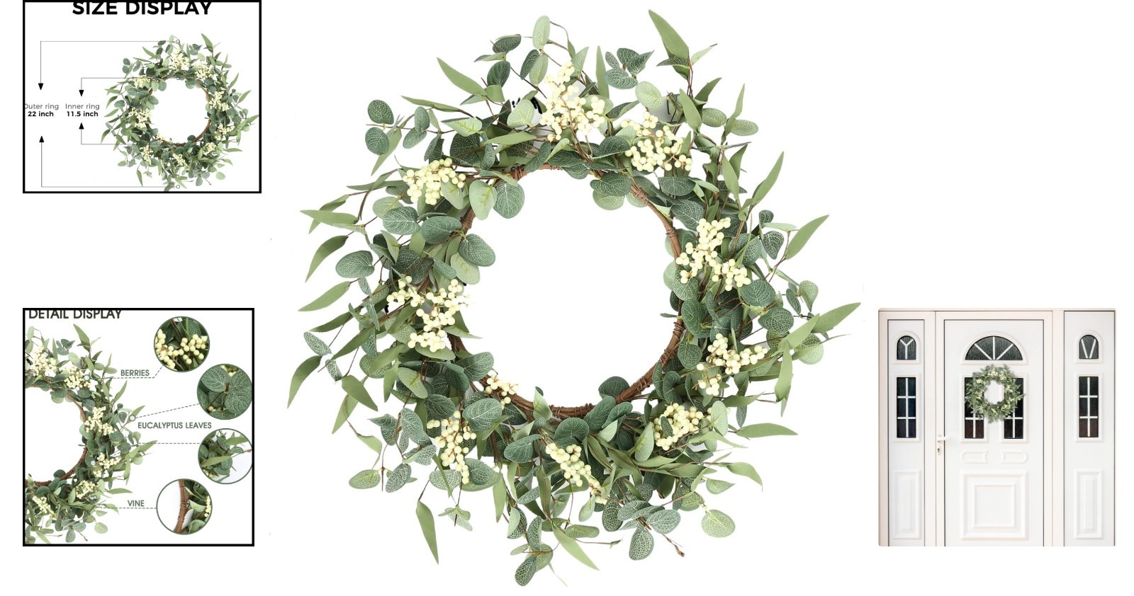 Lifelike 22-Inch Eucalyptus Wreath for All-Season Home Decor