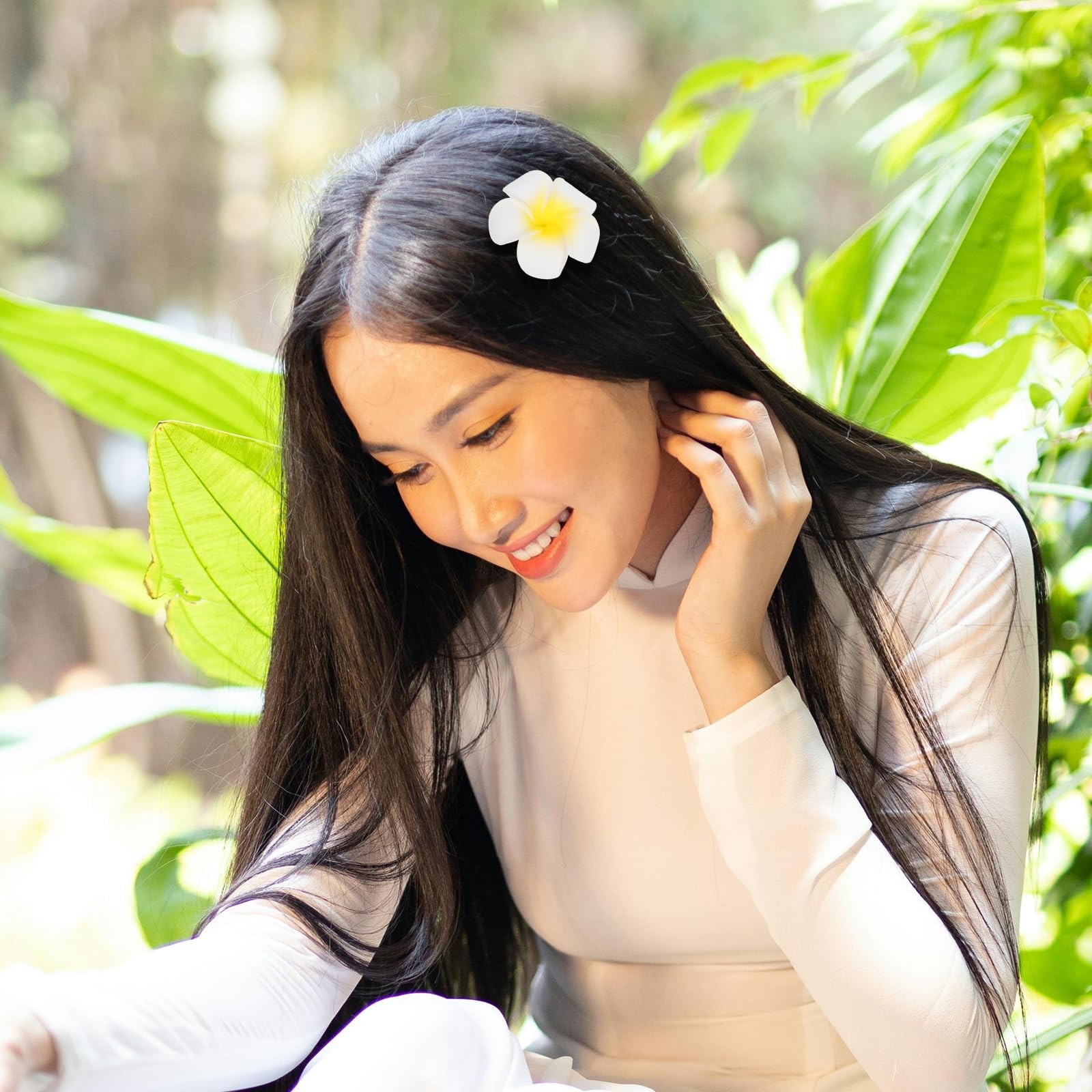 50Pcs Artificial Plumeria Flowers: 2.28-Inch White Foam Frangipani Heads for …