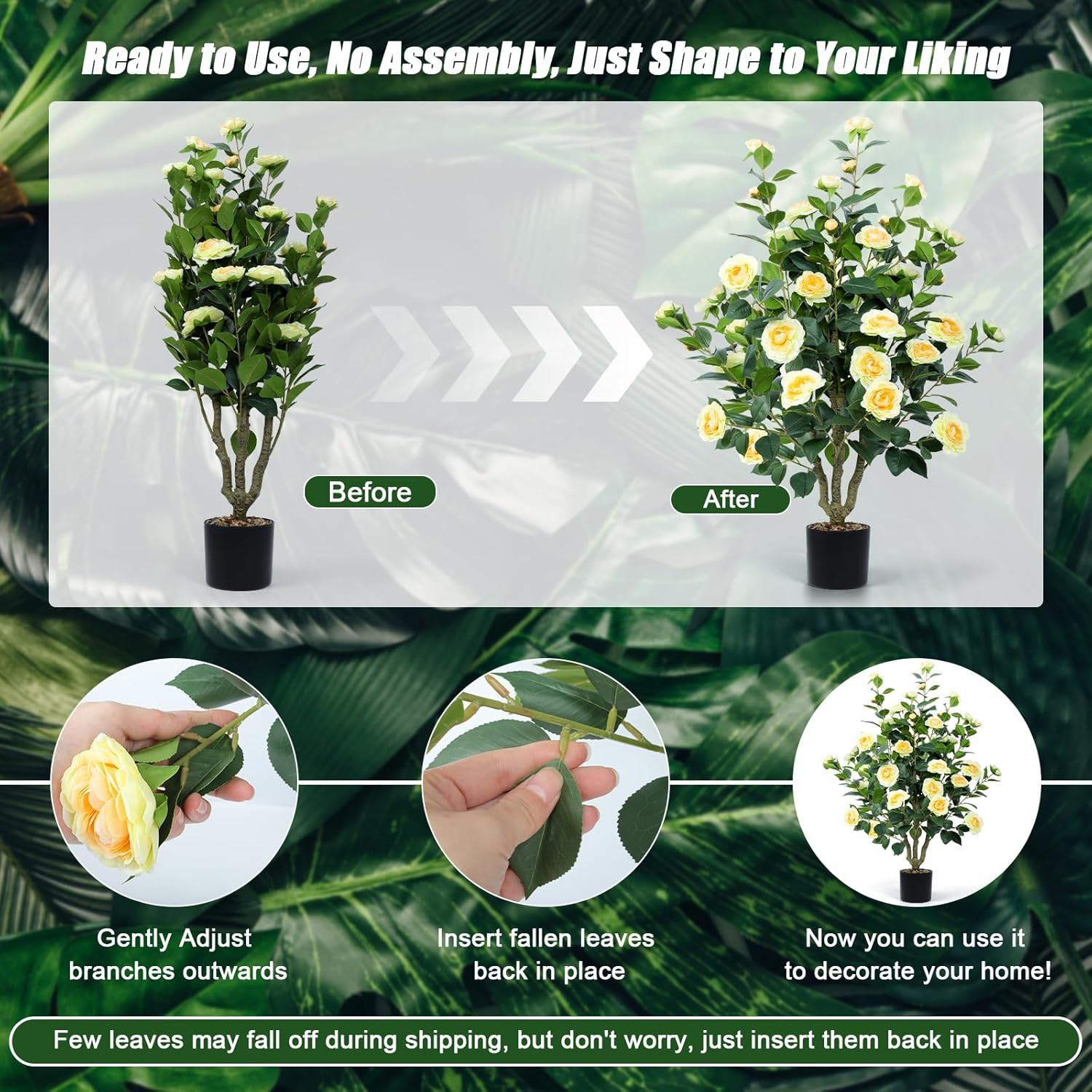 42″ Artificial Camellia Tree 2 Pack with 32 Flowers for Home & Office Decor