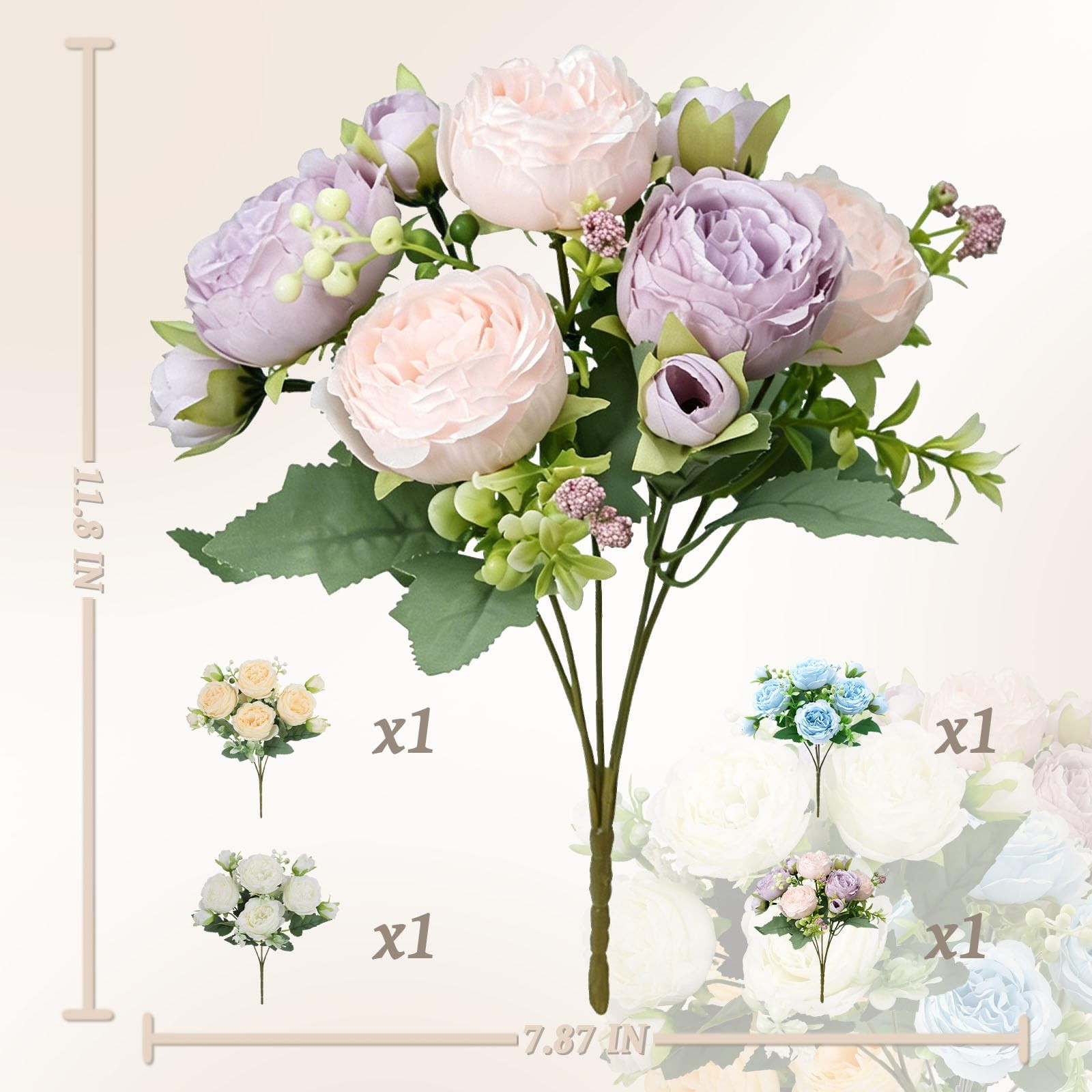Fake Flowers,20pcs Artificial Flowers of Realistic Peony Bouquet for Spring, …