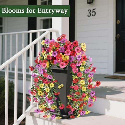 Artificial Flowers for Outdoors, UV Resistant 2 Bundles Fake 2PCS Mix Colors1