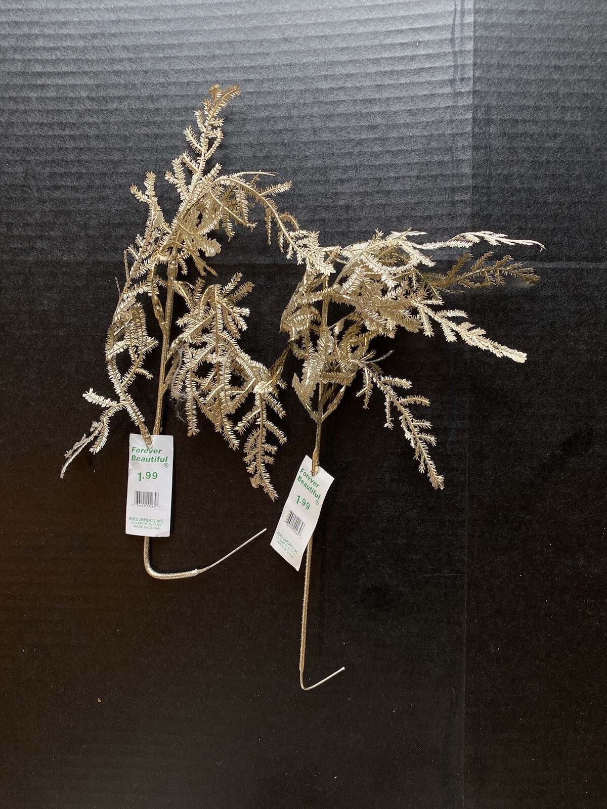 Vintage Plastic Gold Stems of Leaves Ferns Christmas Decor Craft Wire Floral -2