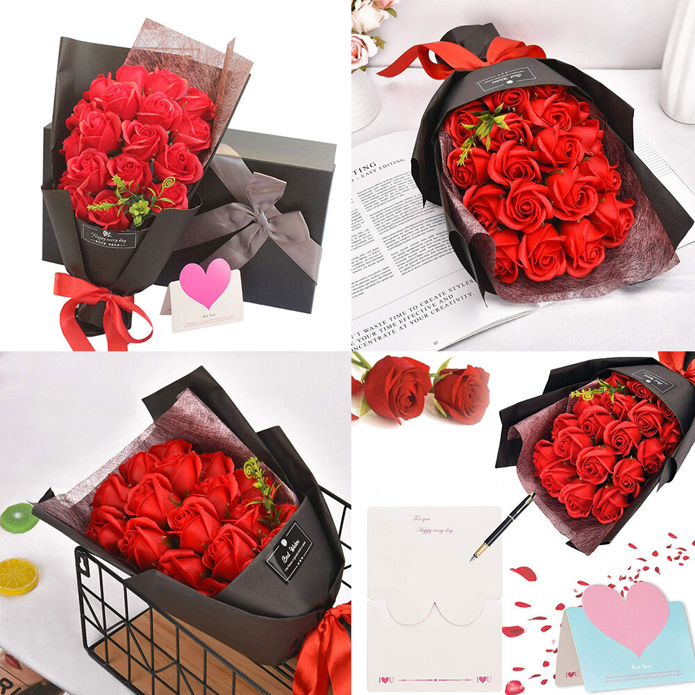 US 18 Pcs Eternal Rose Soap Flower Bouquet Valentine’s Day Gift Girlfriend Wife