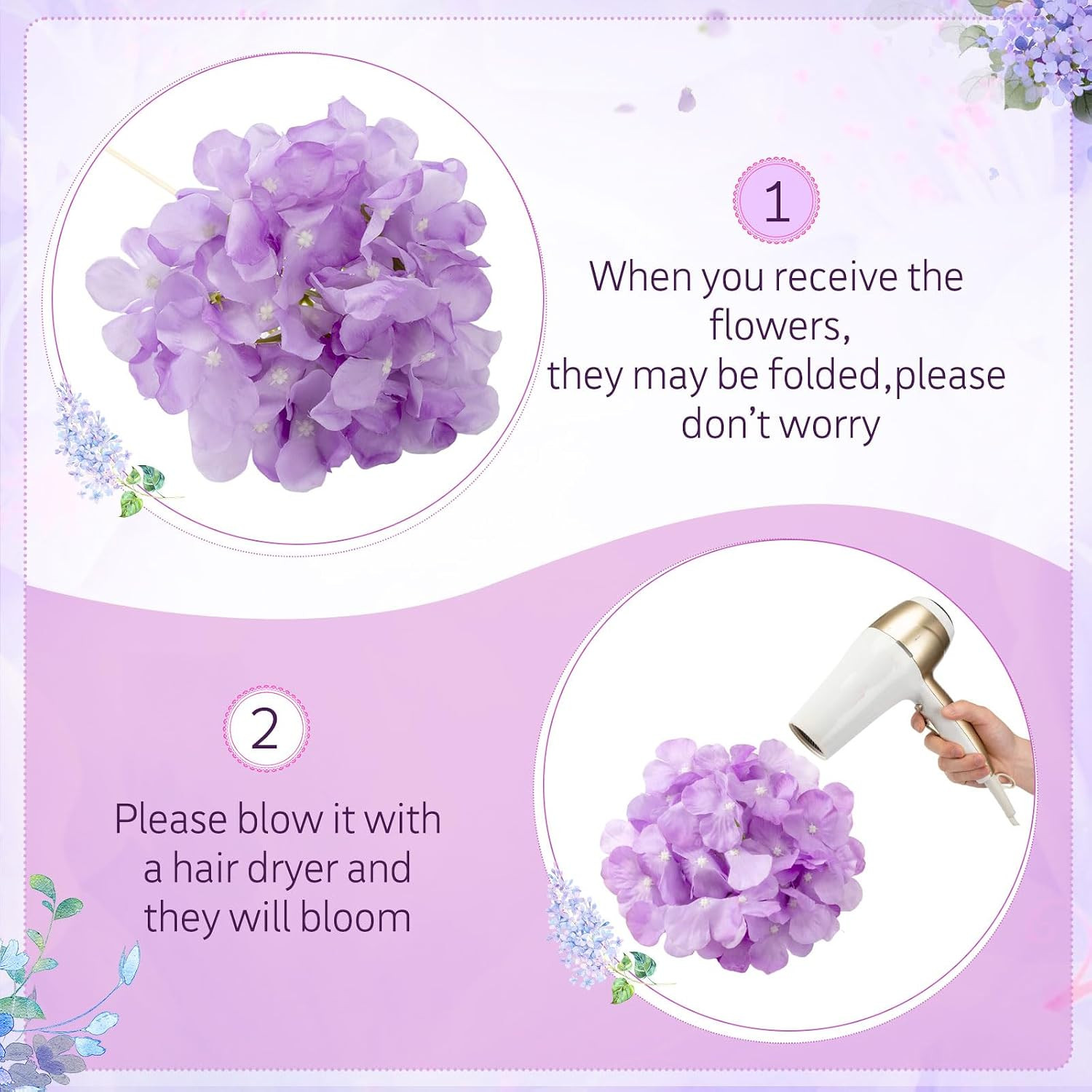 200 Pcs Hydrangea Artificial Flowers Bulk 7.48 Inch Artificial Hydrangeas with R