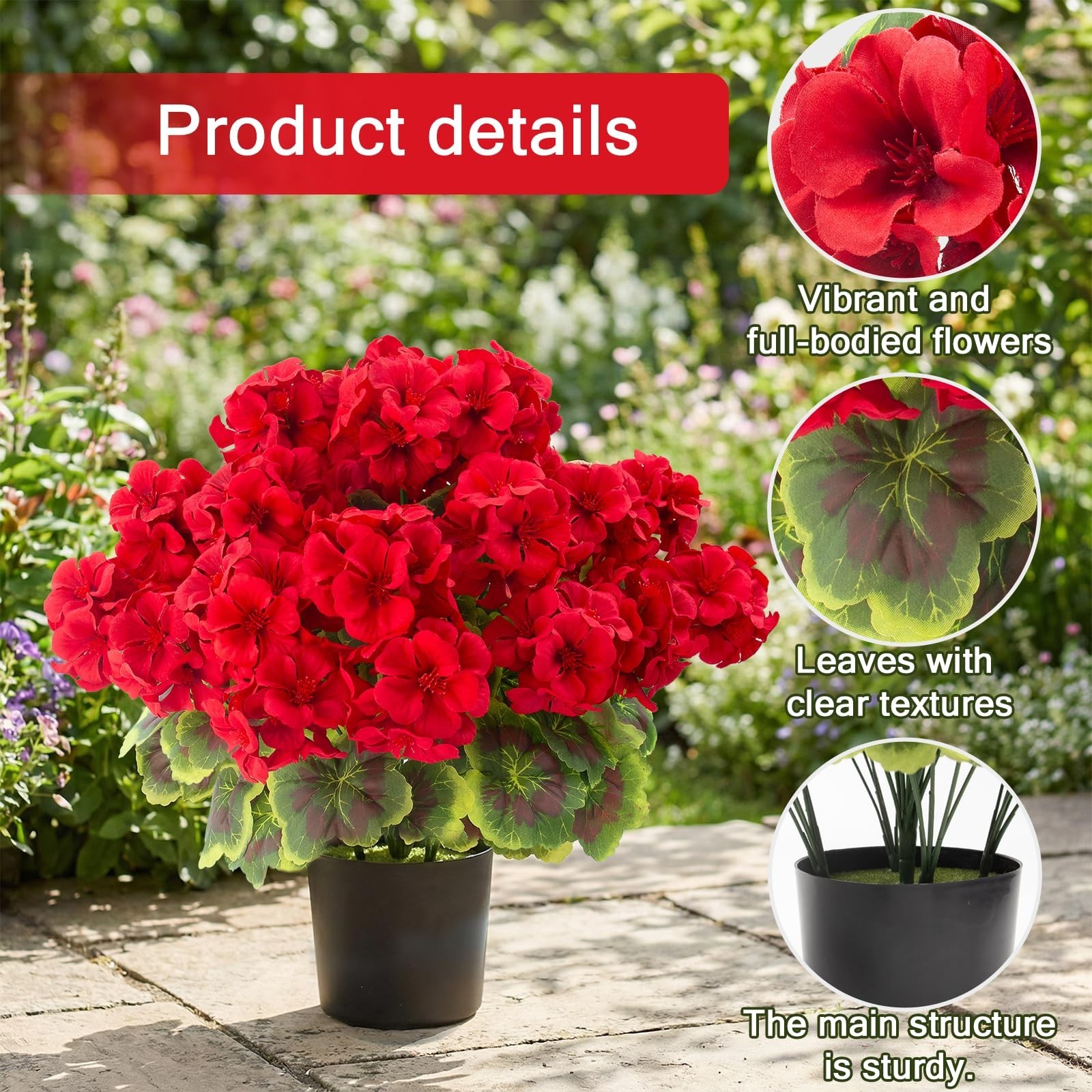 2 Pcs 19″ UV Resistant Fake Geraniums – Silk Potted Plants for Home, Office, Gar