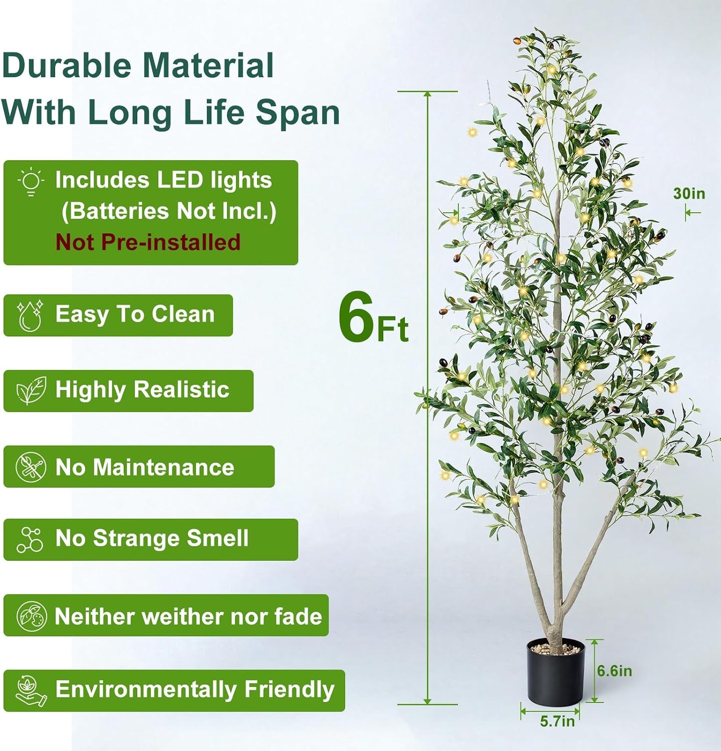 Olive Trees Artificial Indoor, 6FT Tall Faux Olive Tree with Moss and Planter,