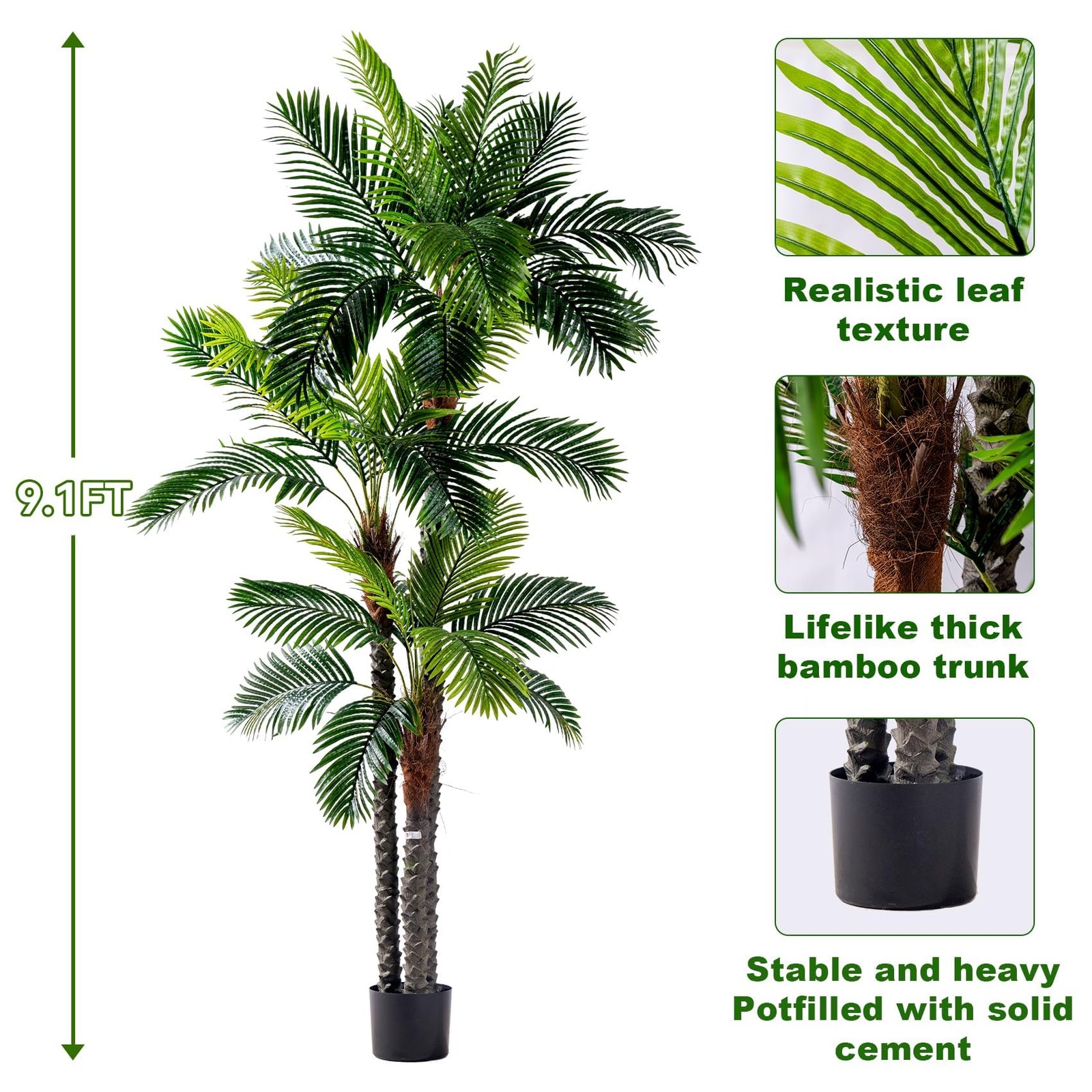 9.1FT Artificial Phoenix Palm Tree Artificial Plants Indoor Outdoor Large Fau…