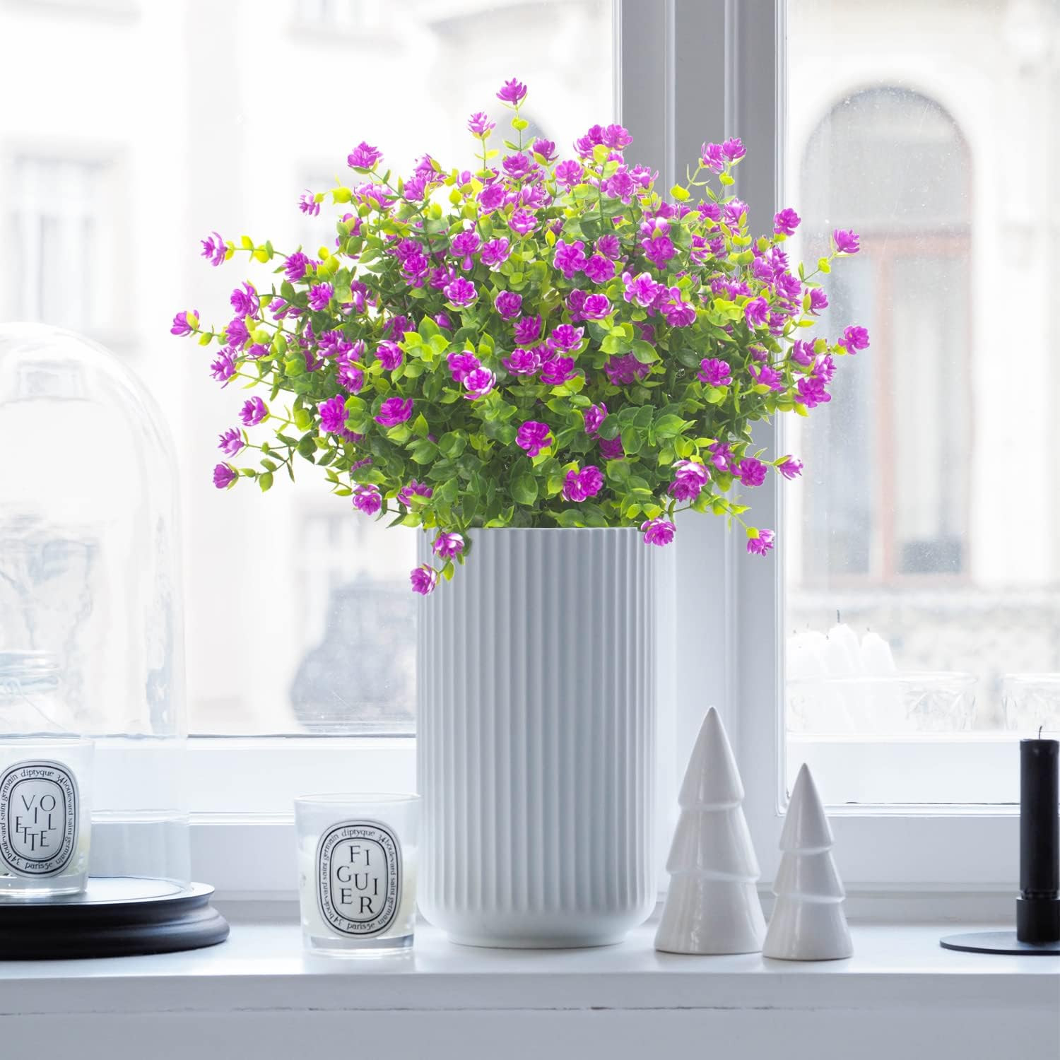 UV Resistant Purple Fake Flowers – 20 Bundles for Garden & Home Decor