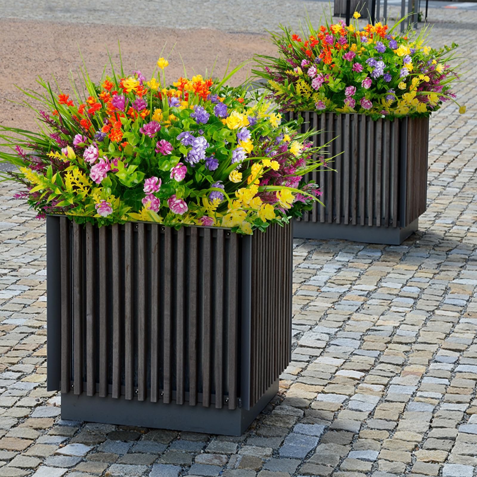 16 Pcs Artificial Flowers for Outdoors Decorations, Plastic Fake Flowers Colo…