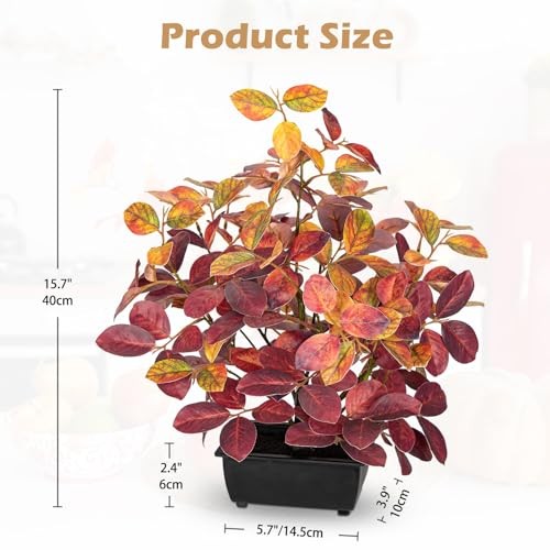 15.7″ Fake Fall Bonsai Plant in Black Pot, Artificial Autumn Eucalyptus Red
