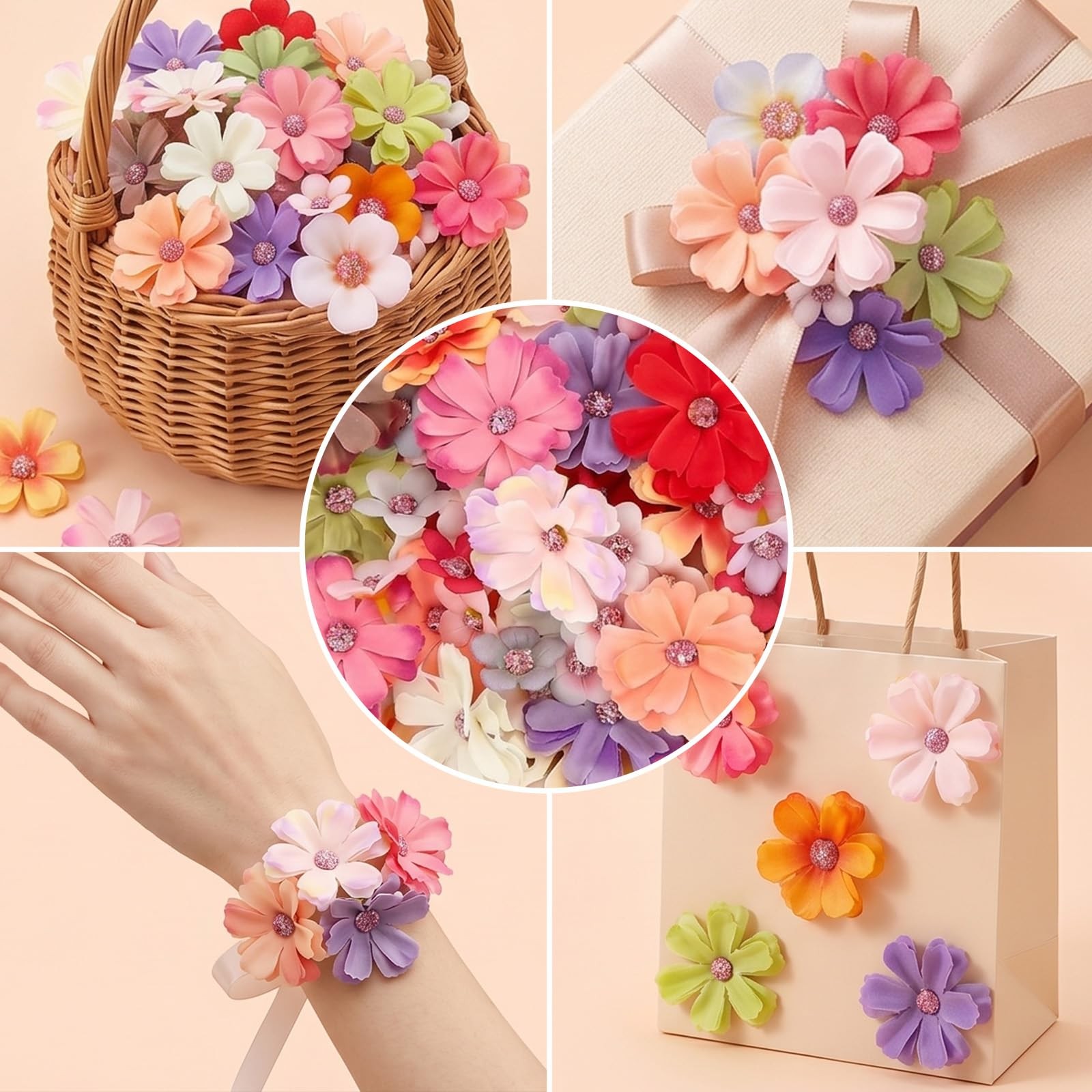 120Pcs Small Artificial Flowers for Crafts, Mini Fake Wildflowers Heads Fabri…