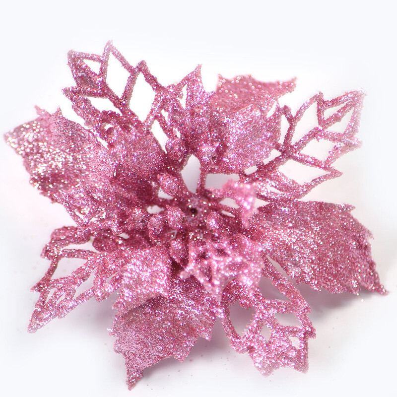 10/5pcs Glitter Christmas Poinsettia Hanging Flowers Xmas Party Tree Decorations