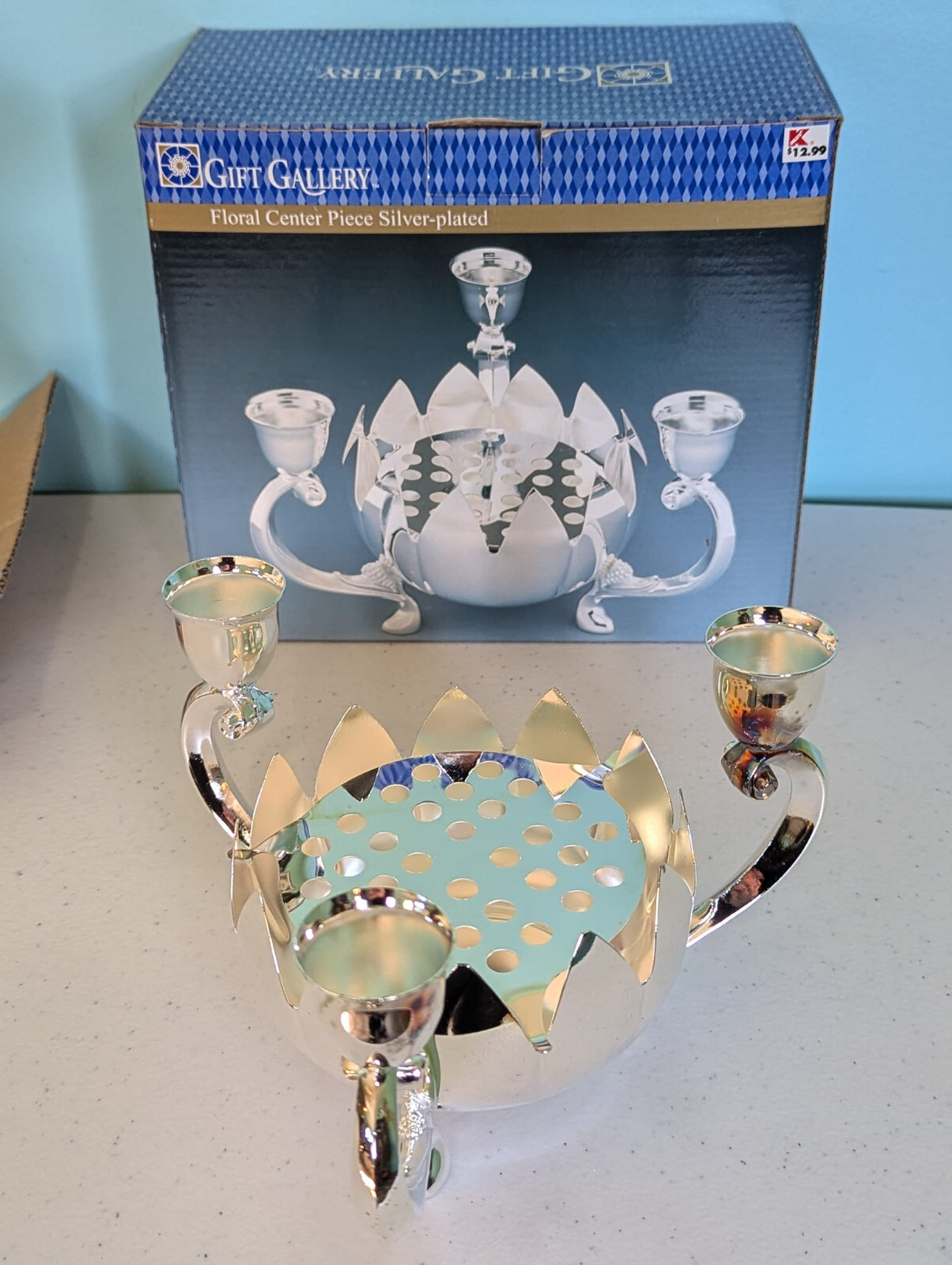 Silver Plated Candle Holder Centerpiece Gift Gallery Floral Vintage